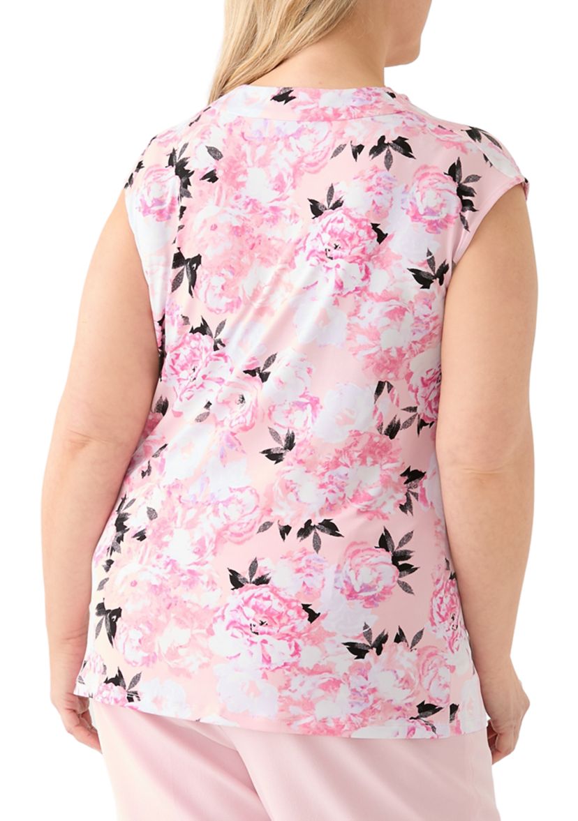 Plus Size Cap Sleeve Cowl Neck Pleated Top 