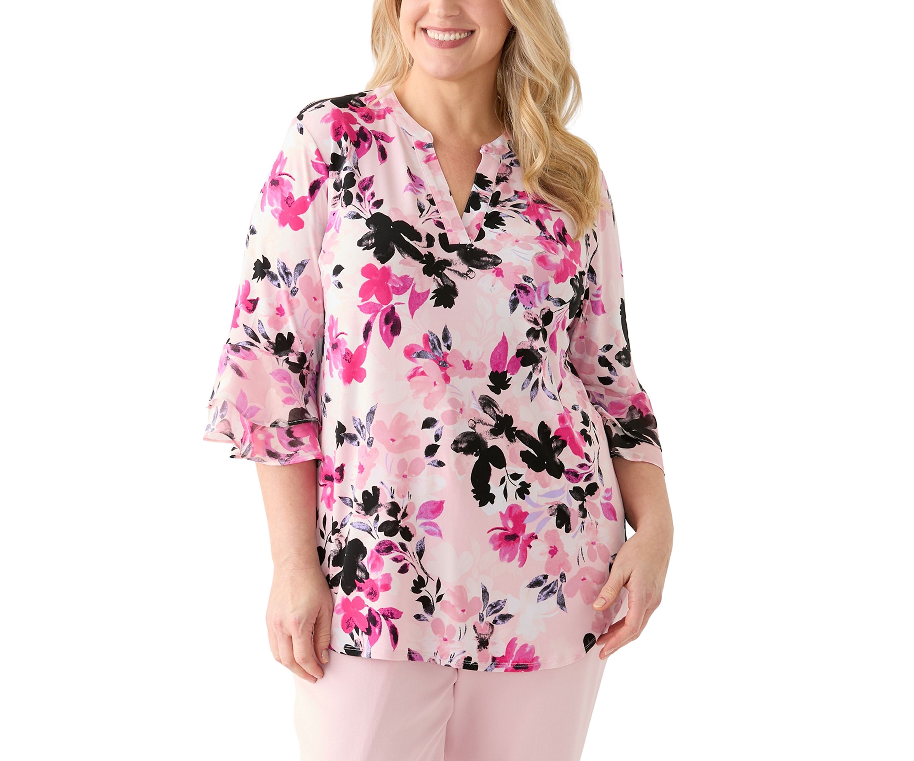 Plus Size Flutter Sleeve Split Neck Top 