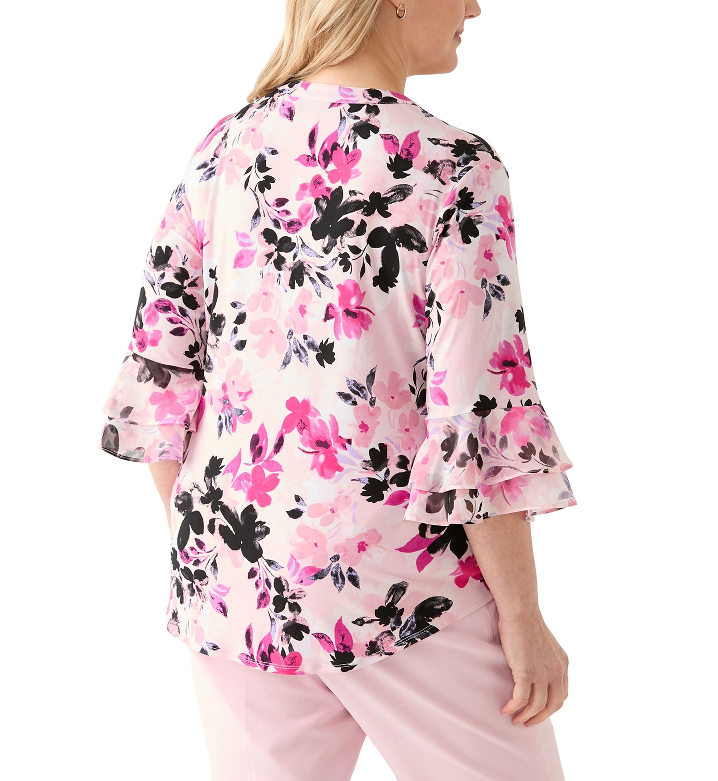 Plus Size Flutter Sleeve Split Neck Top 