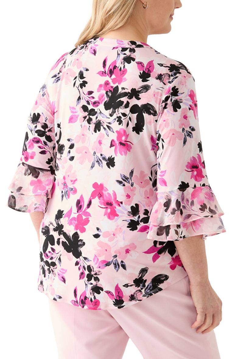 Plus Size Flutter Sleeve Split Neck Top 