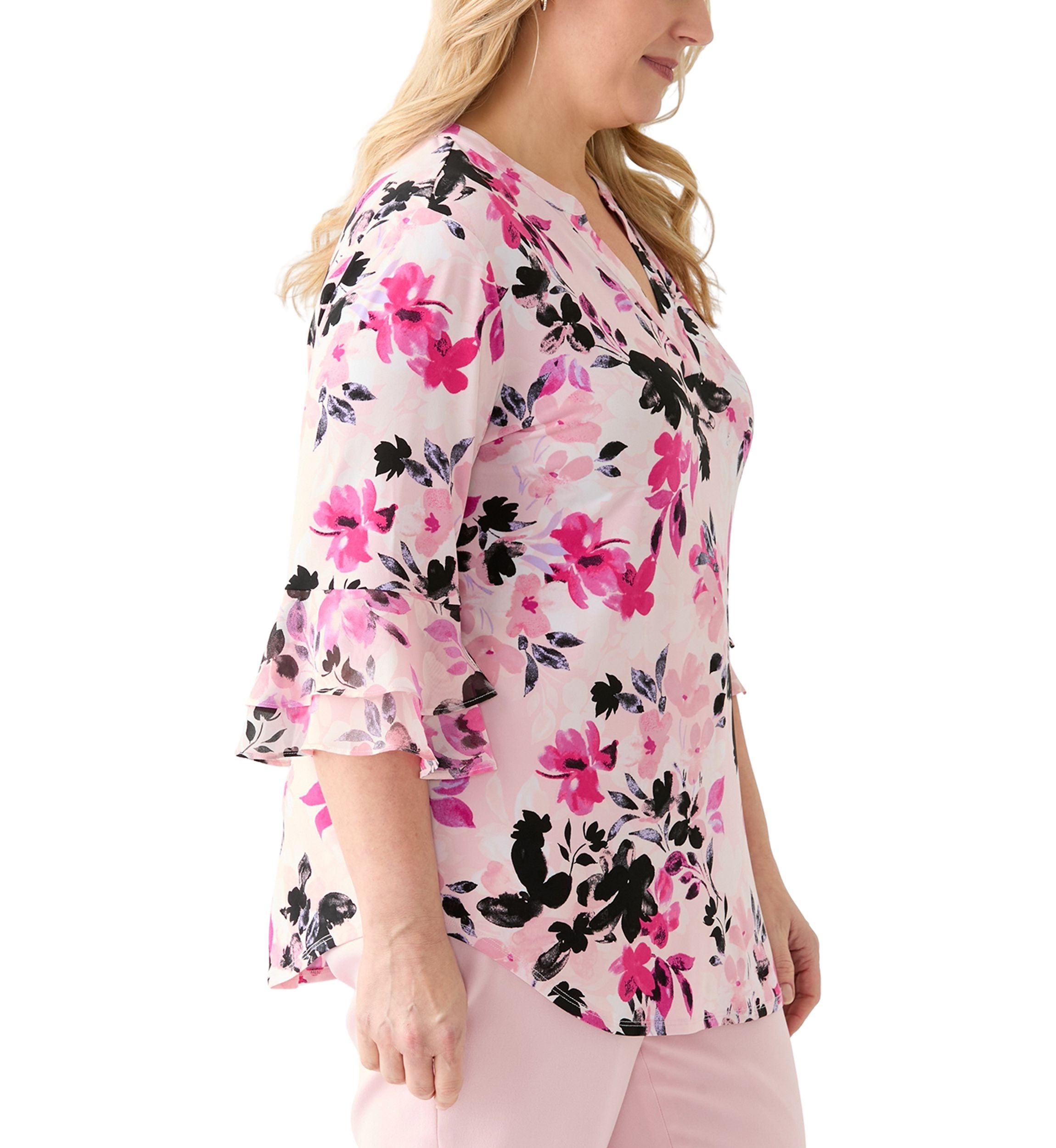Plus Size Flutter Sleeve Split Neck Top 