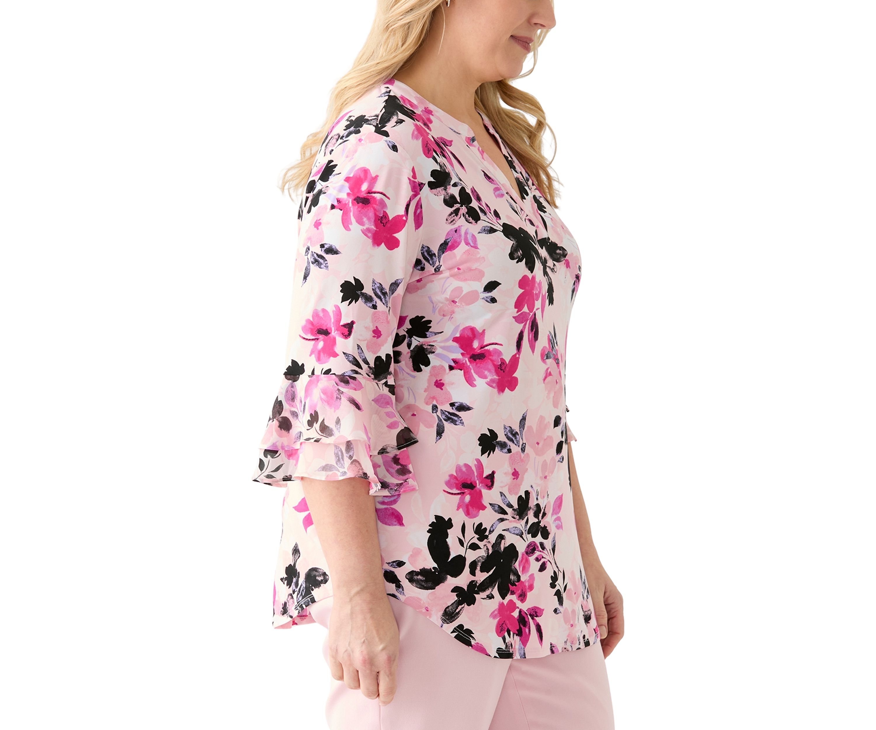 Plus Size Flutter Sleeve Split Neck Top 