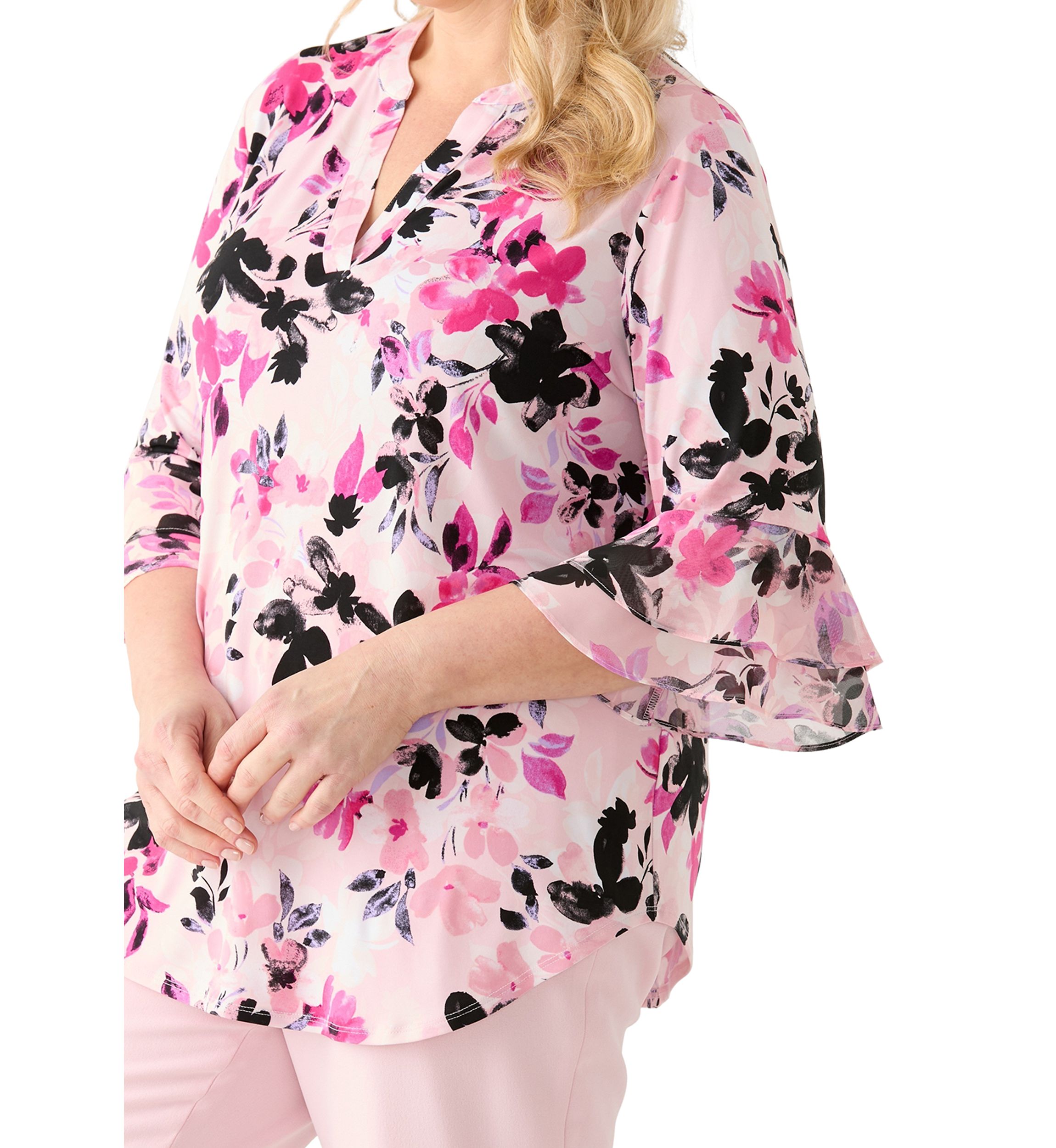 Plus Size Flutter Sleeve Split Neck Top 