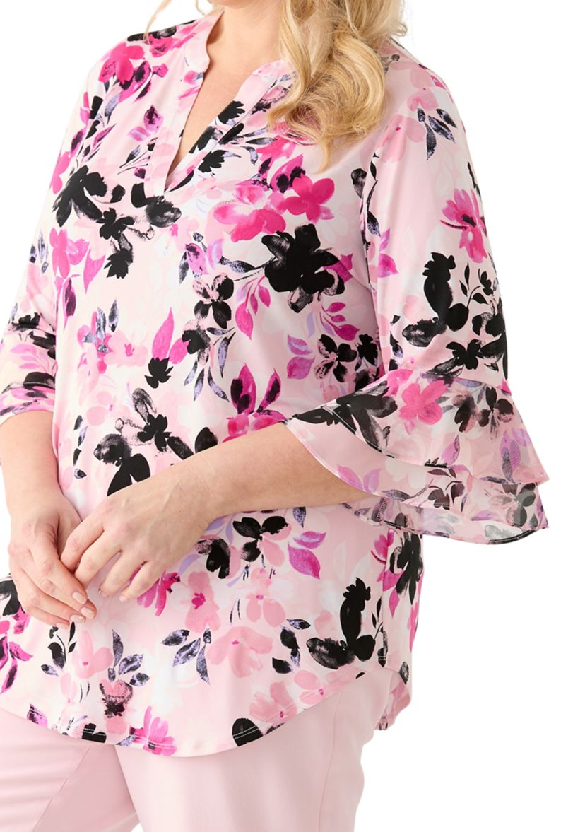 Plus Size Flutter Sleeve Split Neck Top 