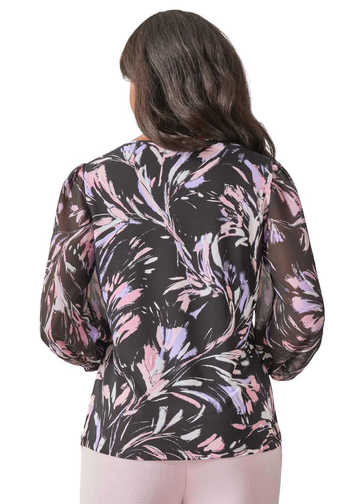 Womens Shirred Neck Blouson Sleeve Top 