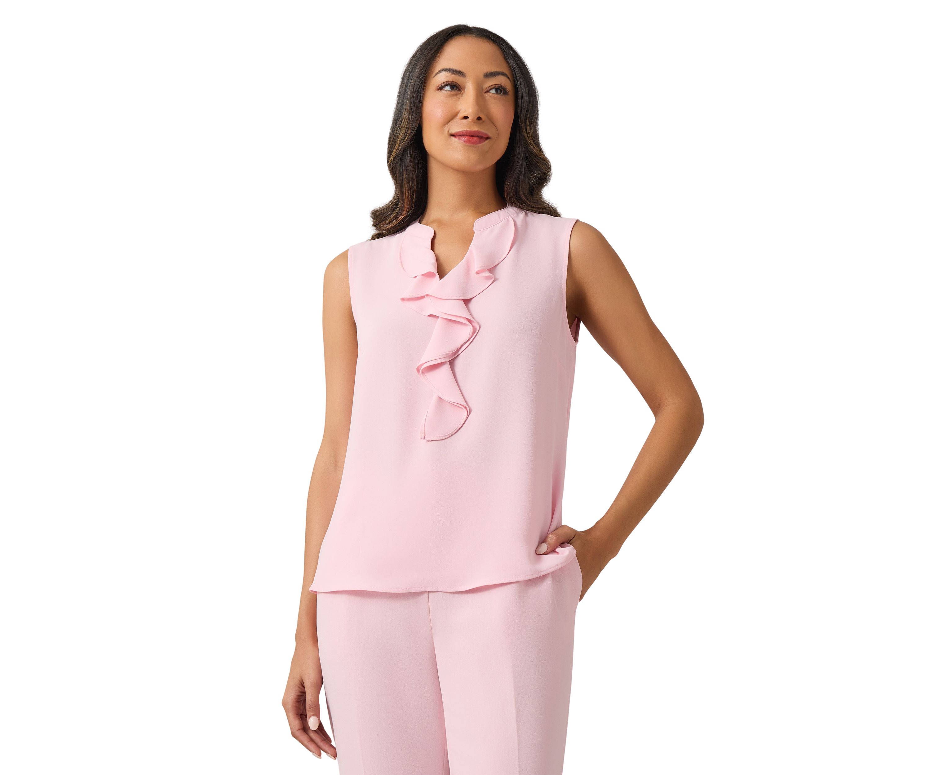 Womens Sleeveless Ruffle Front Blouse 