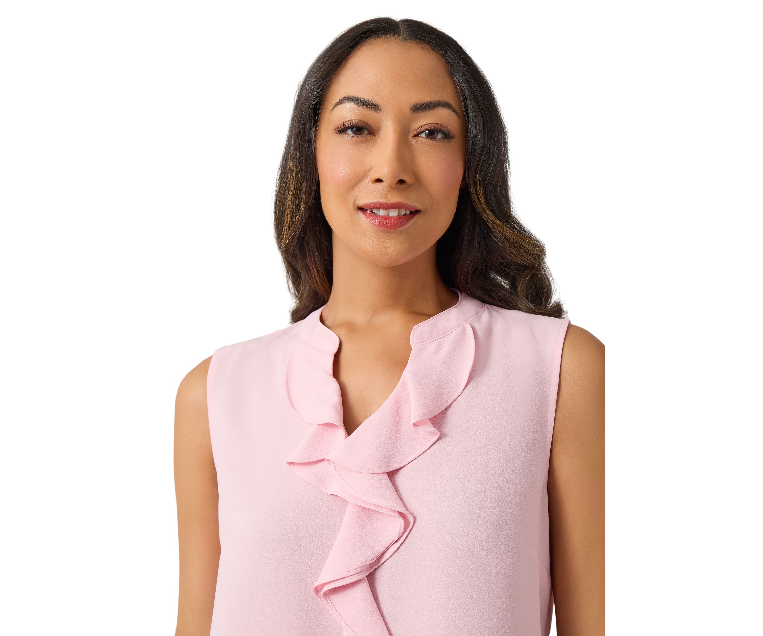 Womens Sleeveless Ruffle Front Blouse 