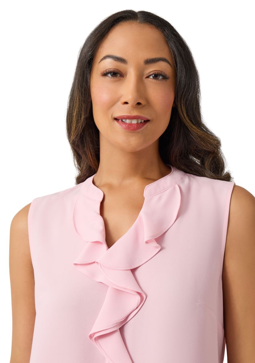 Womens Sleeveless Ruffle Front Blouse 