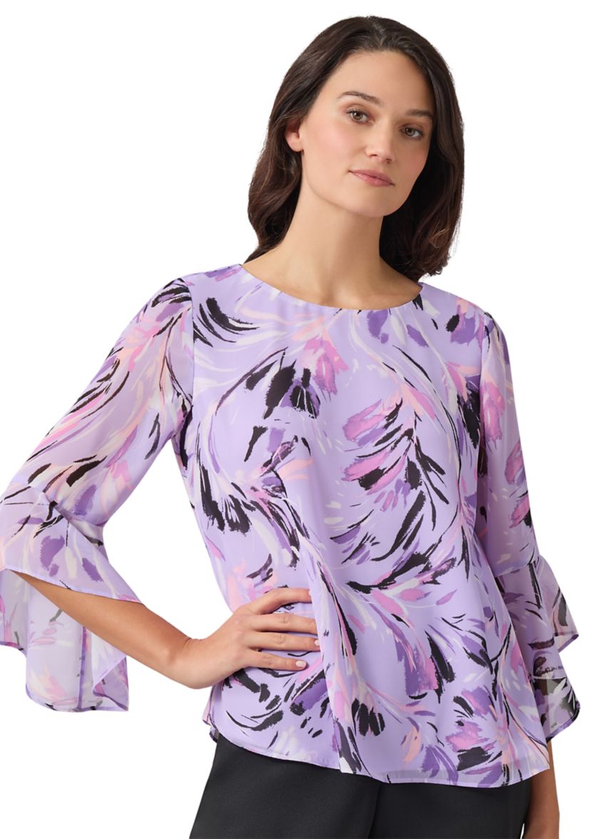 Womens 3/4 Bell Sleeve Floral Blouse