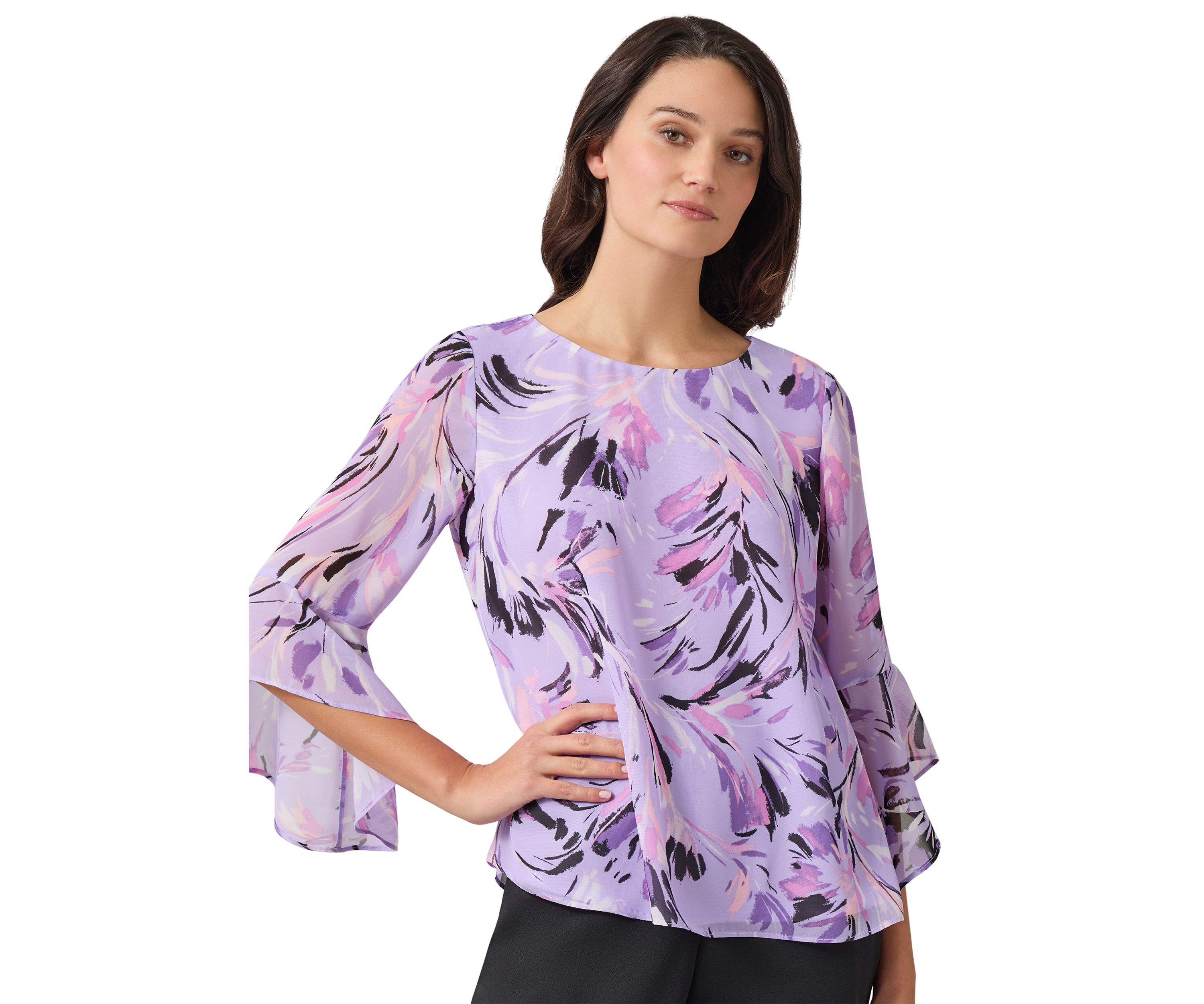 Petite Bell Sleeve Printed Blouse