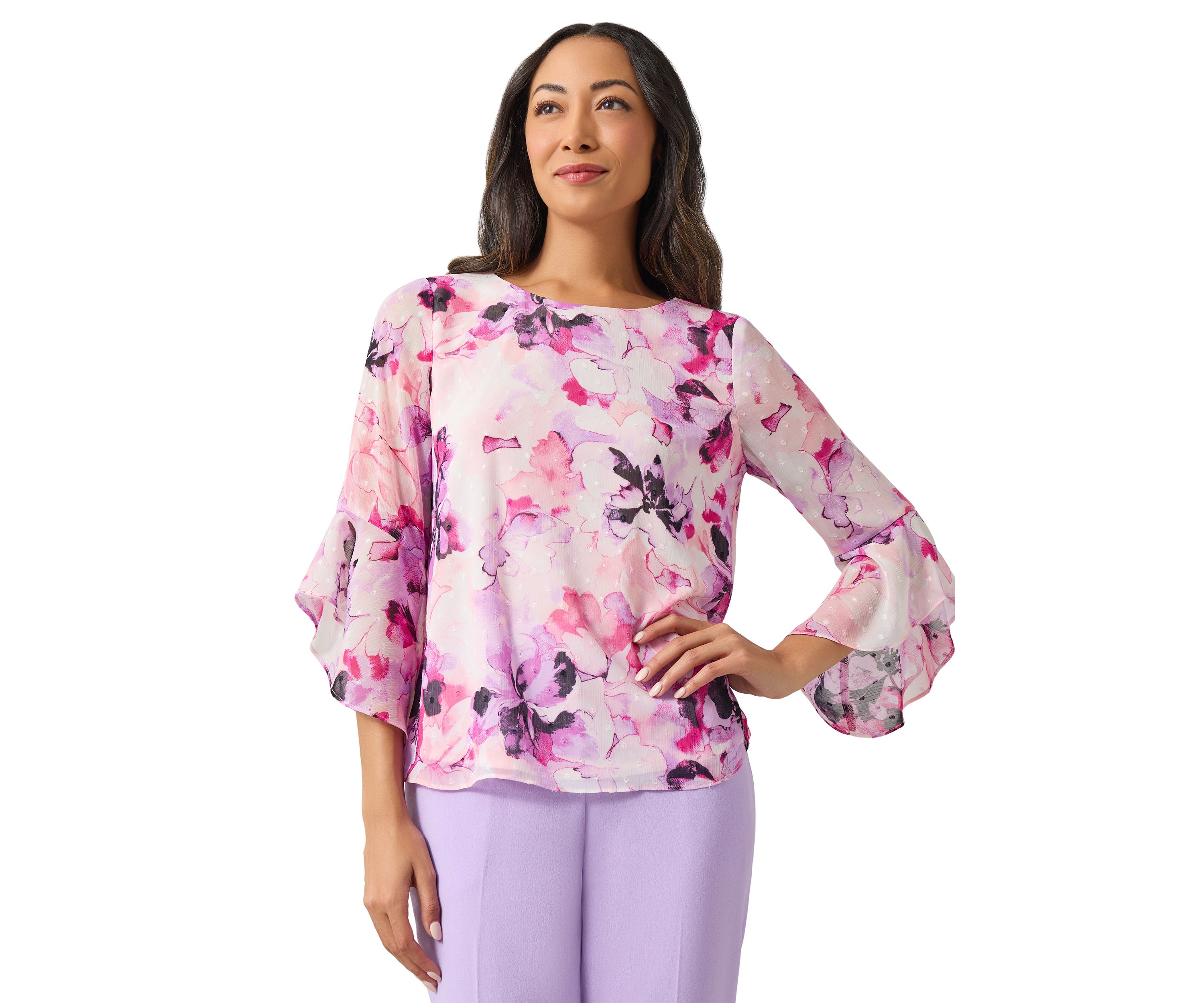 Petite Bell Sleeve Printed Blouse