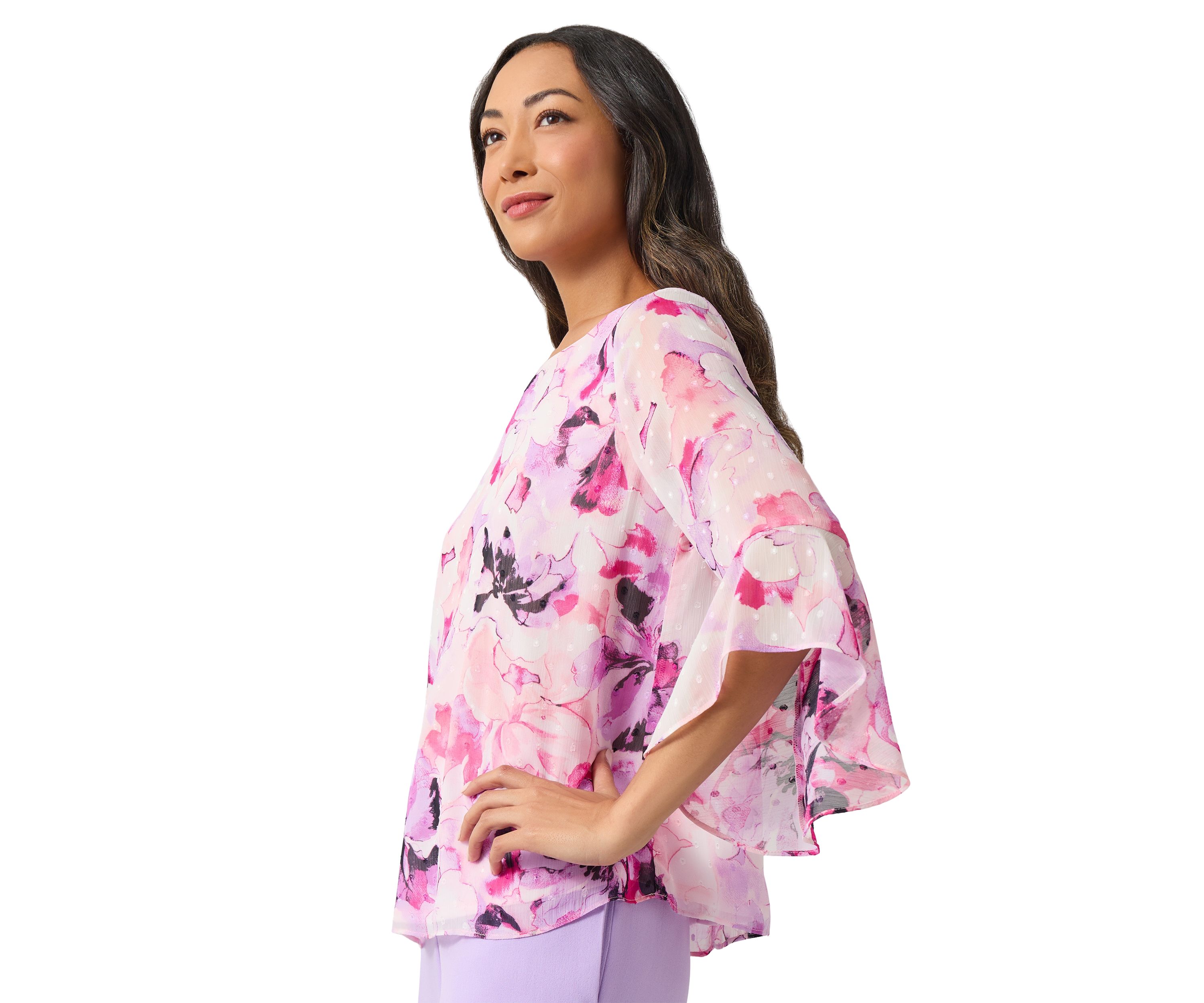Petite Bell Sleeve Printed Blouse