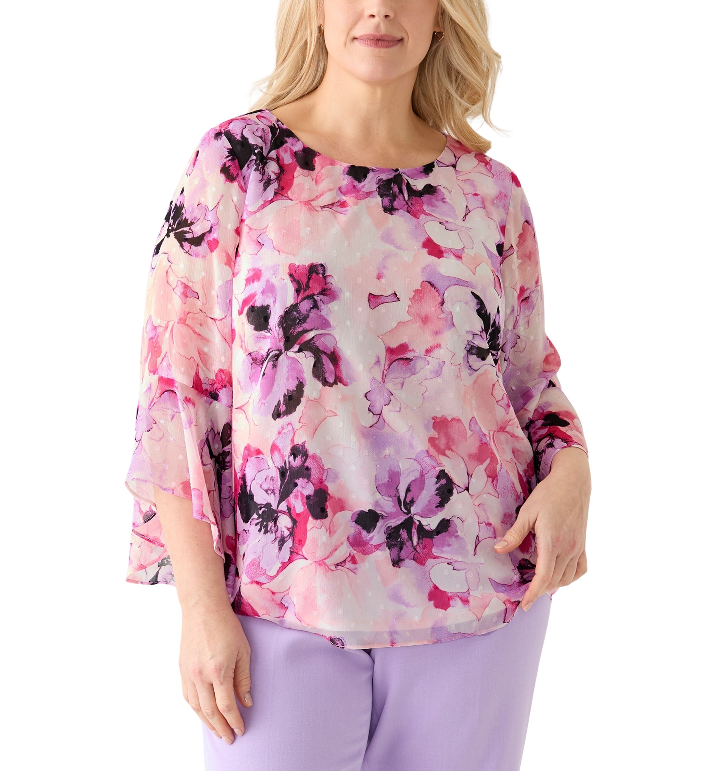 Plus Size Bell Sleeve Printed Blouse
