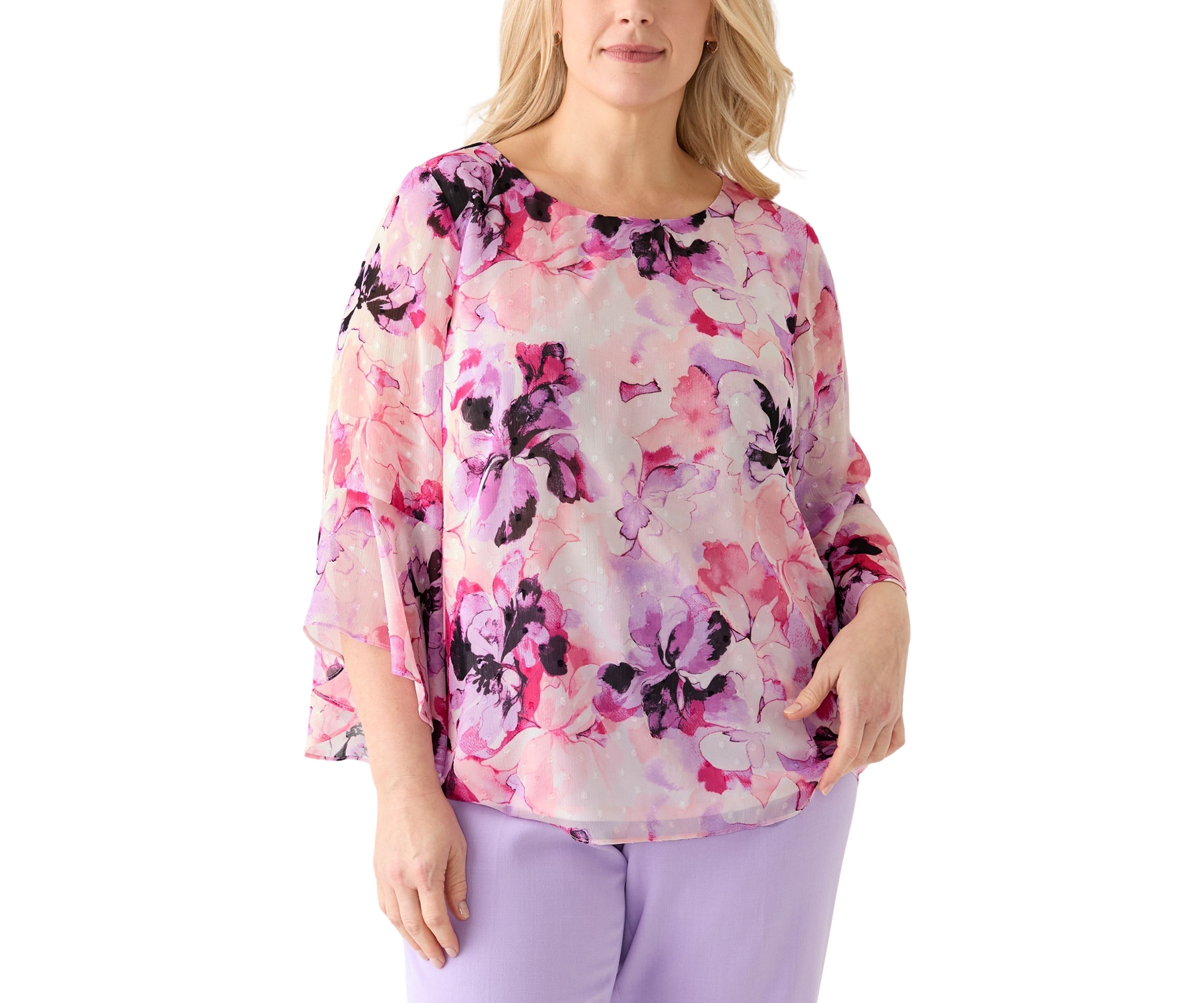 Plus Size Bell Sleeve Printed Blouse