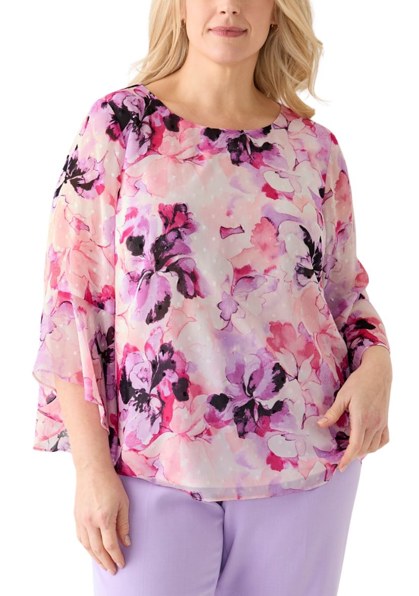 Plus Size Bell Sleeve Printed Blouse