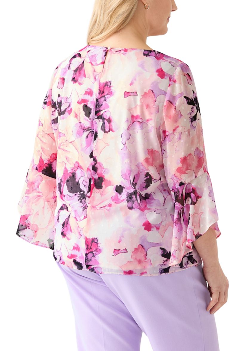Plus Size Bell Sleeve Printed Blouse