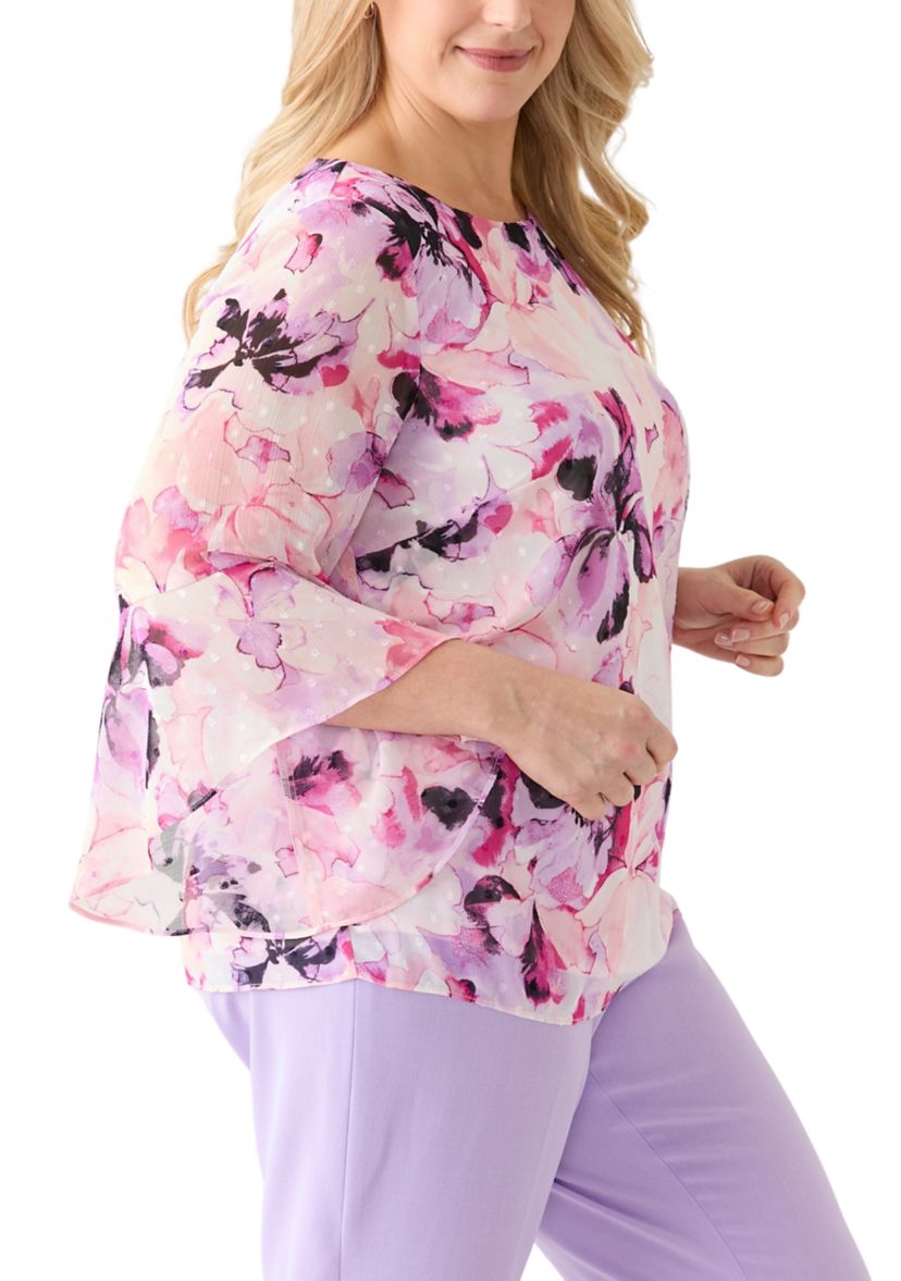 Plus Size Bell Sleeve Printed Blouse