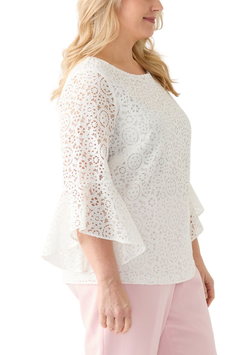 Plus Size Bell Sleeve Lace Blouse