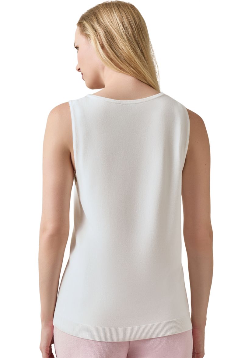 Womens Sleeveless Boat Neck Embroidered Top