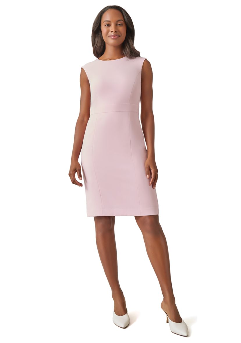 Womens Extended Cap Sleeve Solid Sheath Dress
