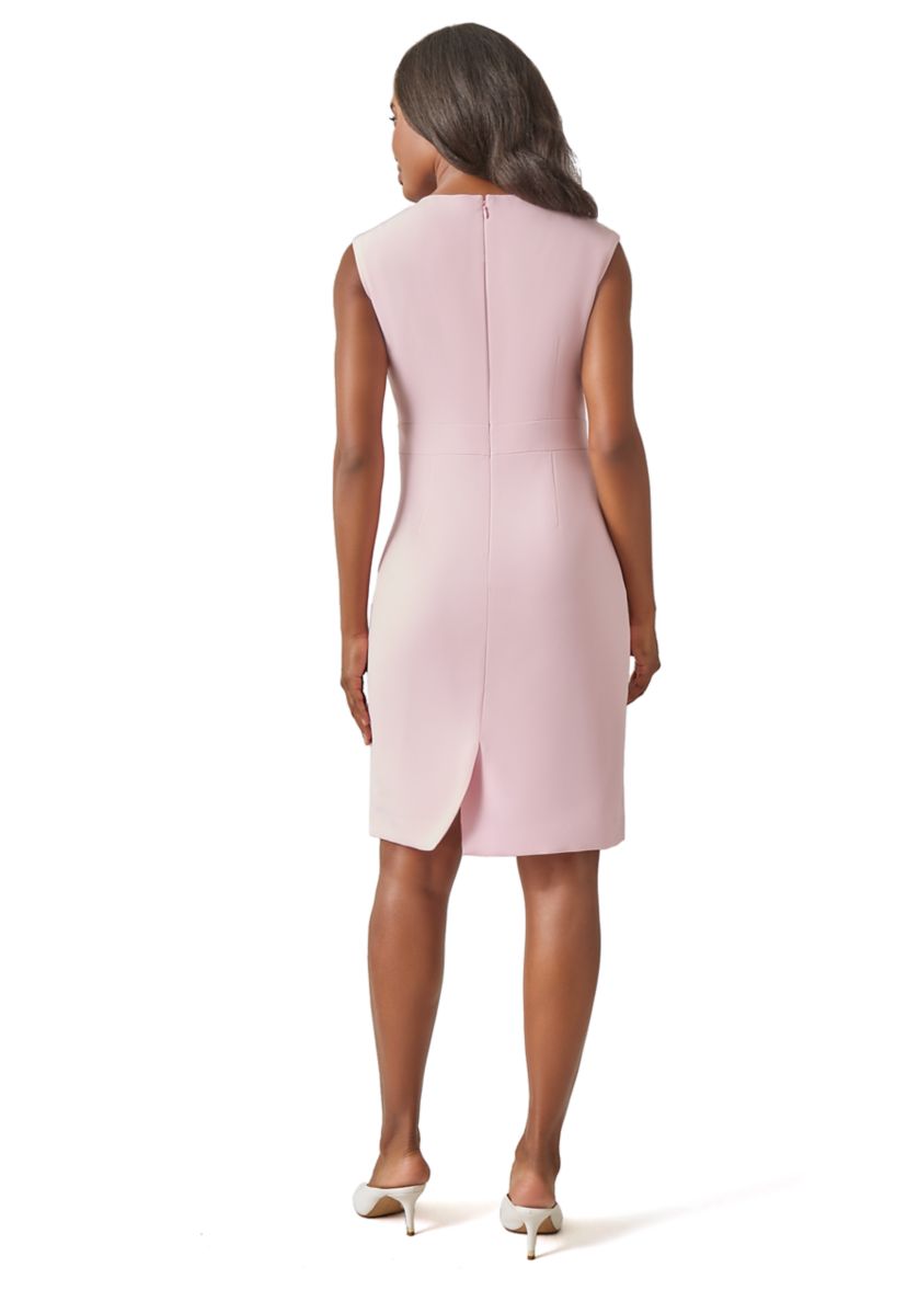 Womens Extended Cap Sleeve Solid Sheath Dress