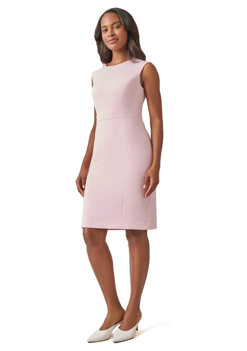 Womens Extended Cap Sleeve Solid Sheath Dress