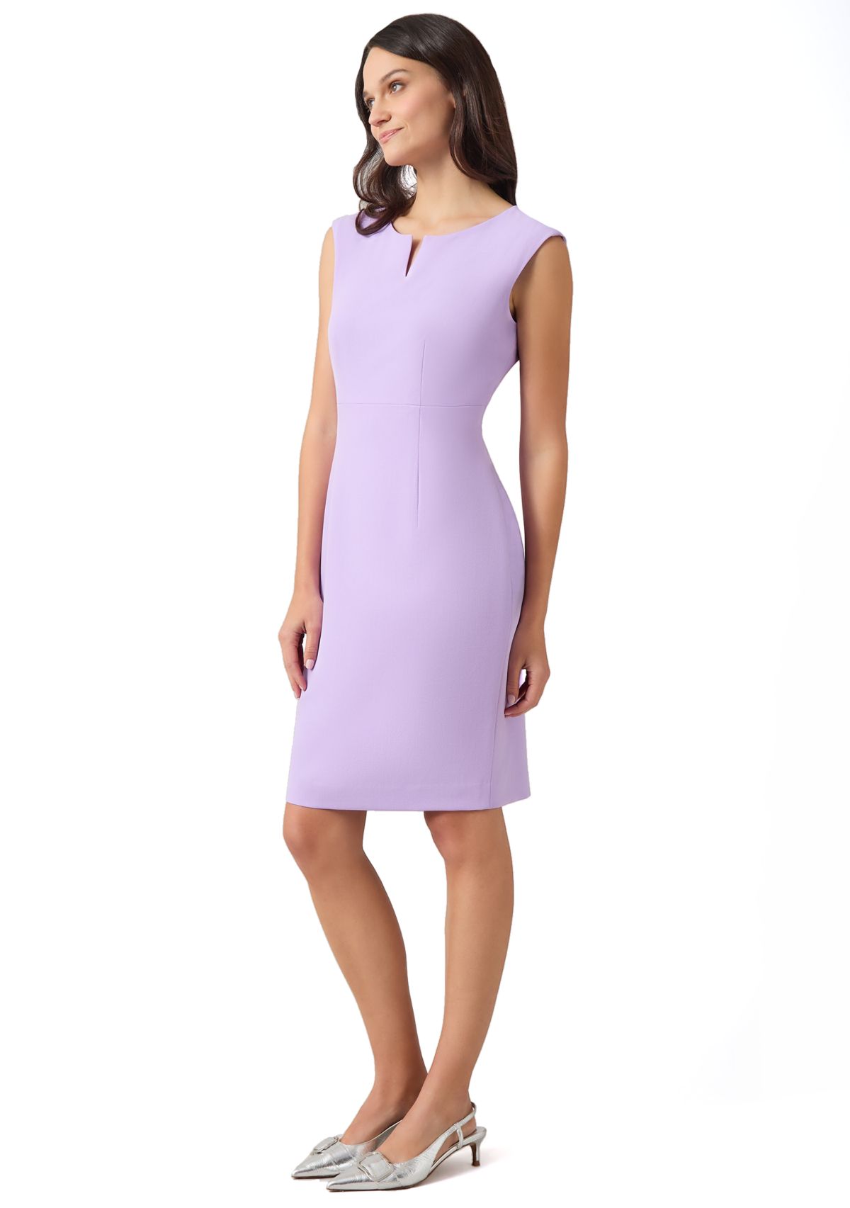 Petite Solid Split Neck Sheath Dress