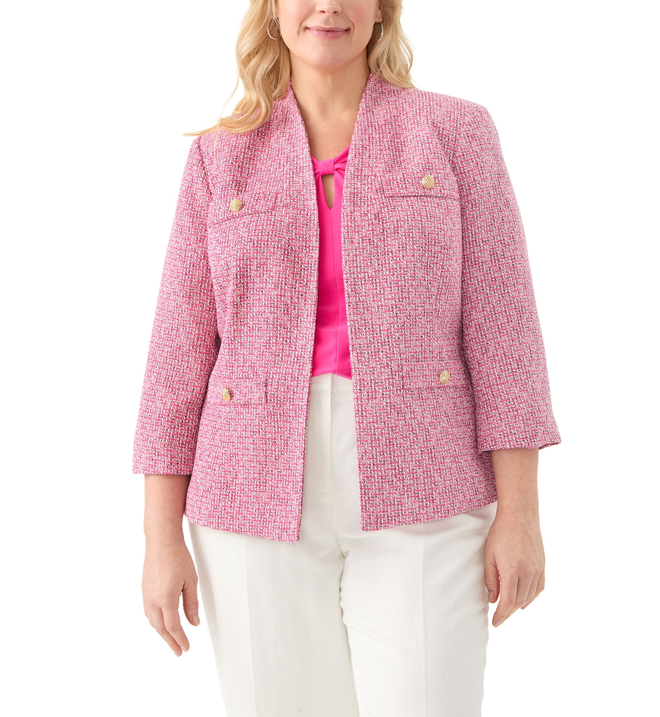 Plus Size Tweed Collarless Jacket