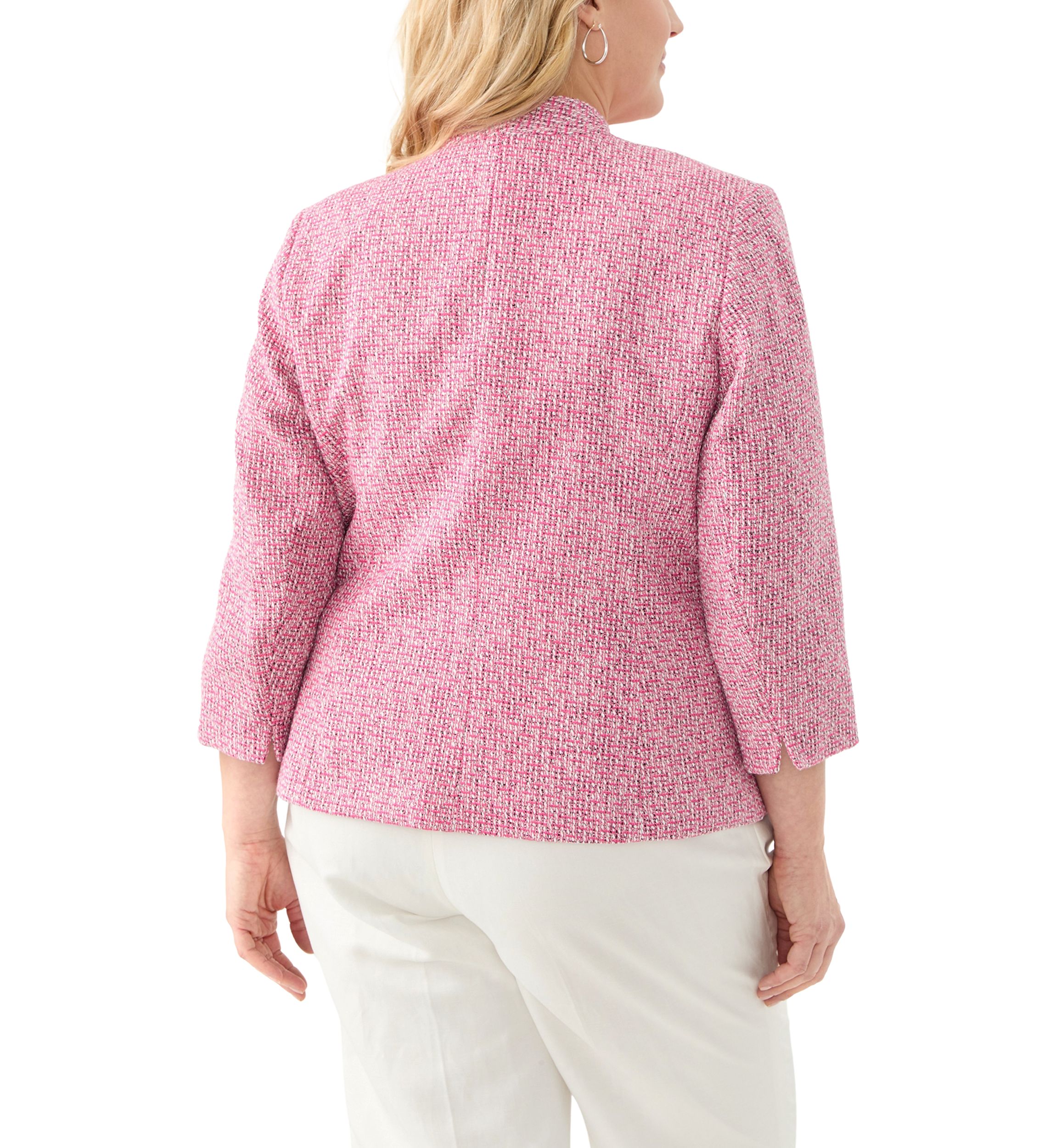 Plus Size Tweed Collarless Jacket