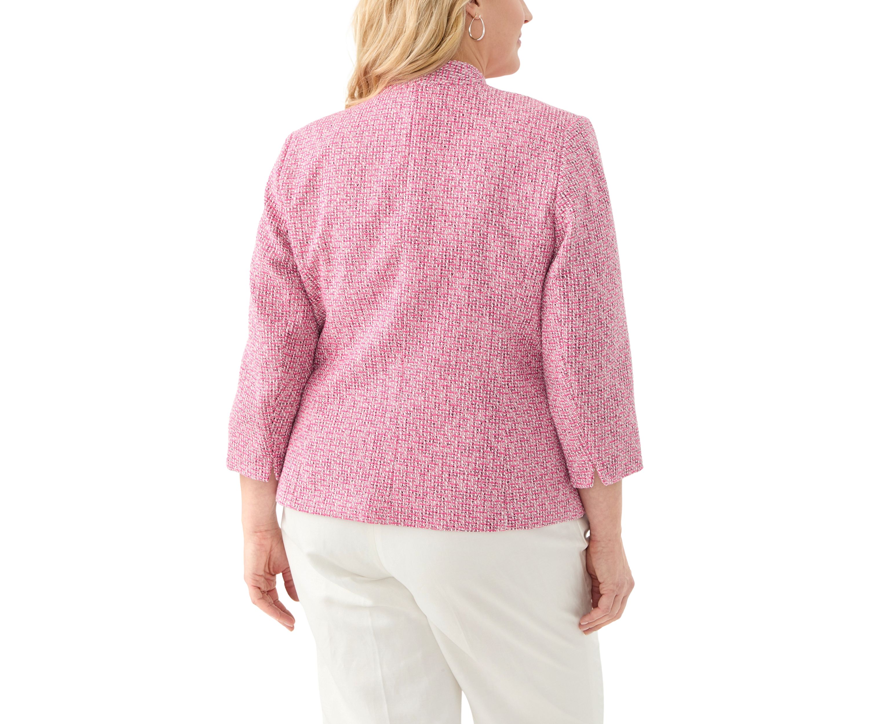 Plus Size Tweed Collarless Jacket