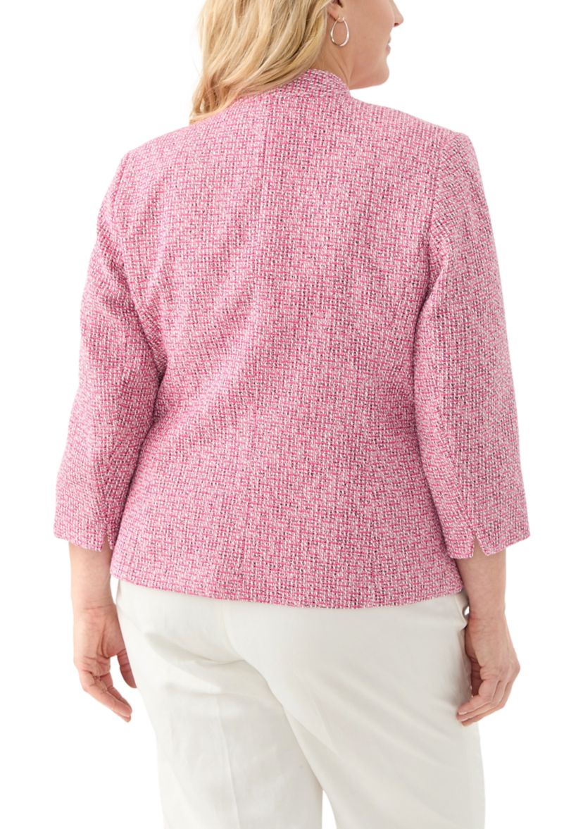 Plus Size Tweed Collarless Jacket