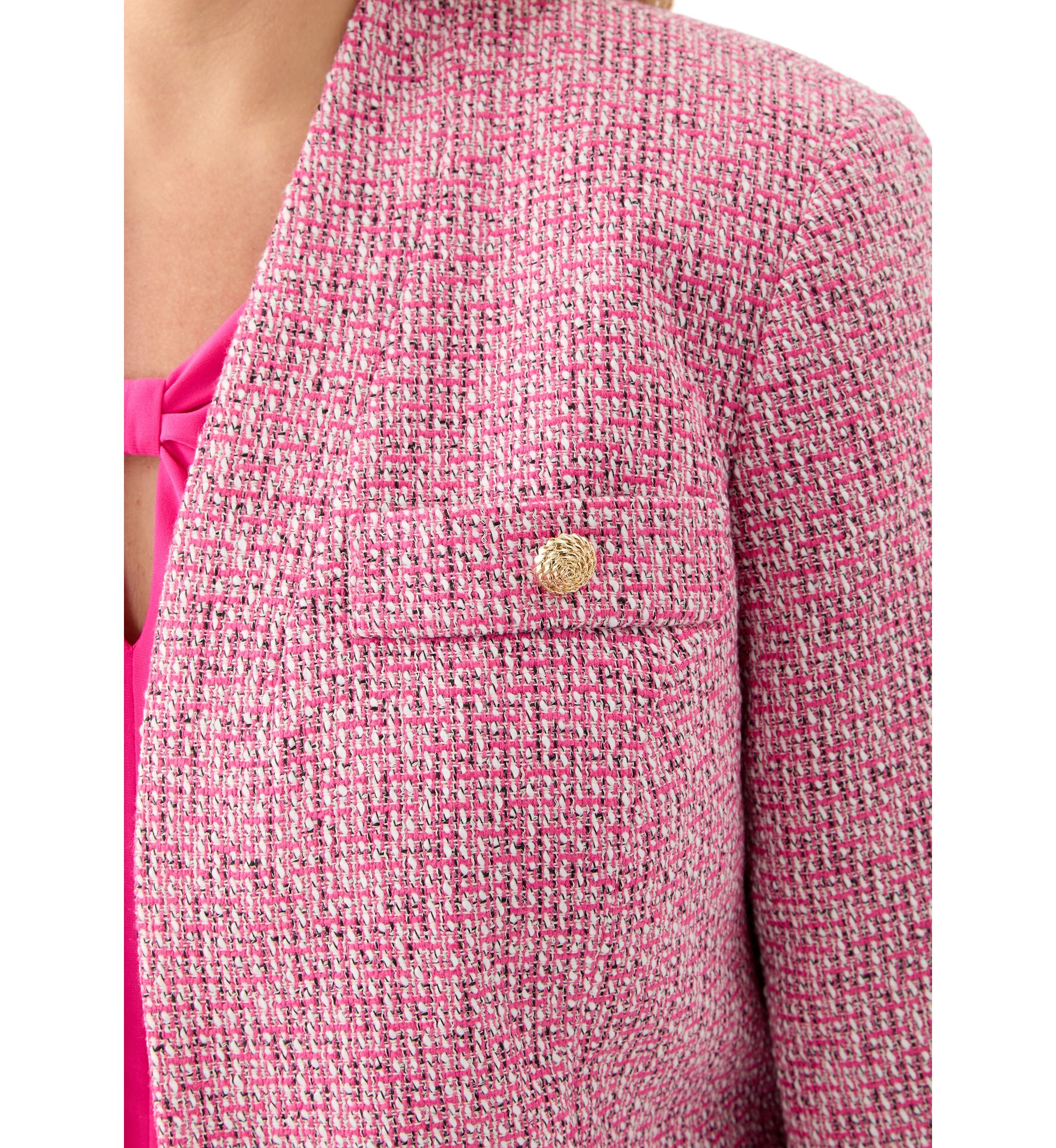 Plus Size Tweed Collarless Jacket