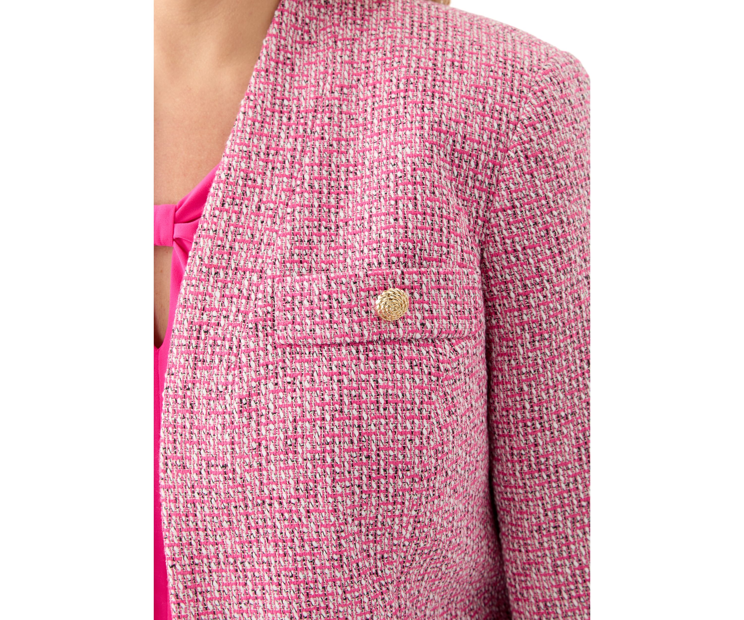 Plus Size Tweed Collarless Jacket