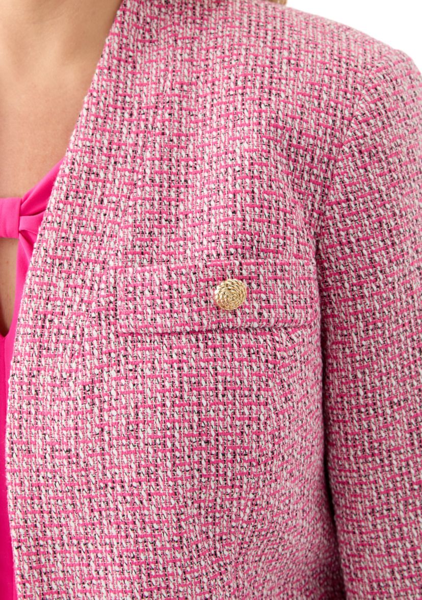 Plus Size Tweed Collarless Jacket