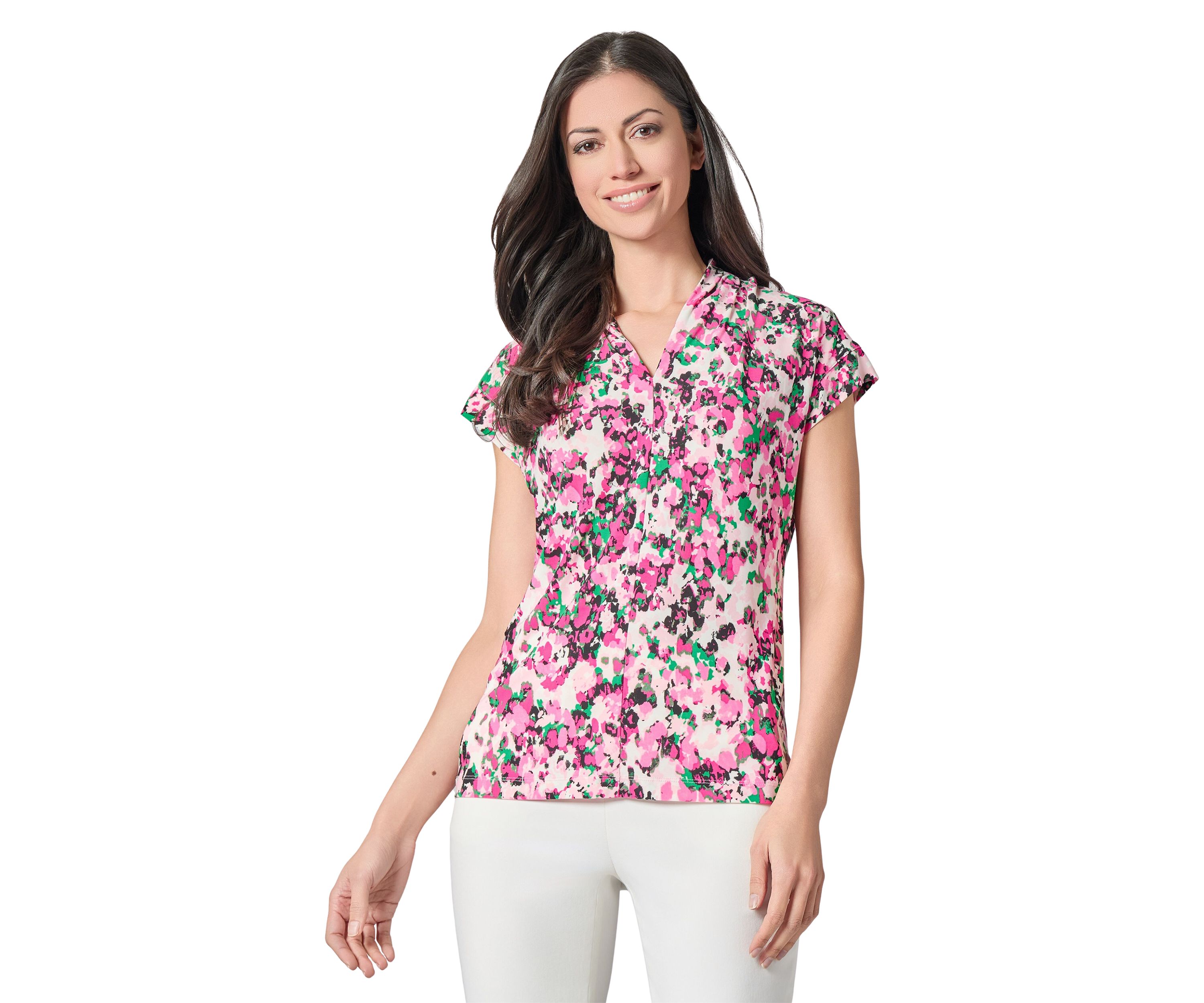 Womens Multi Printed V-Neck Knit Top
