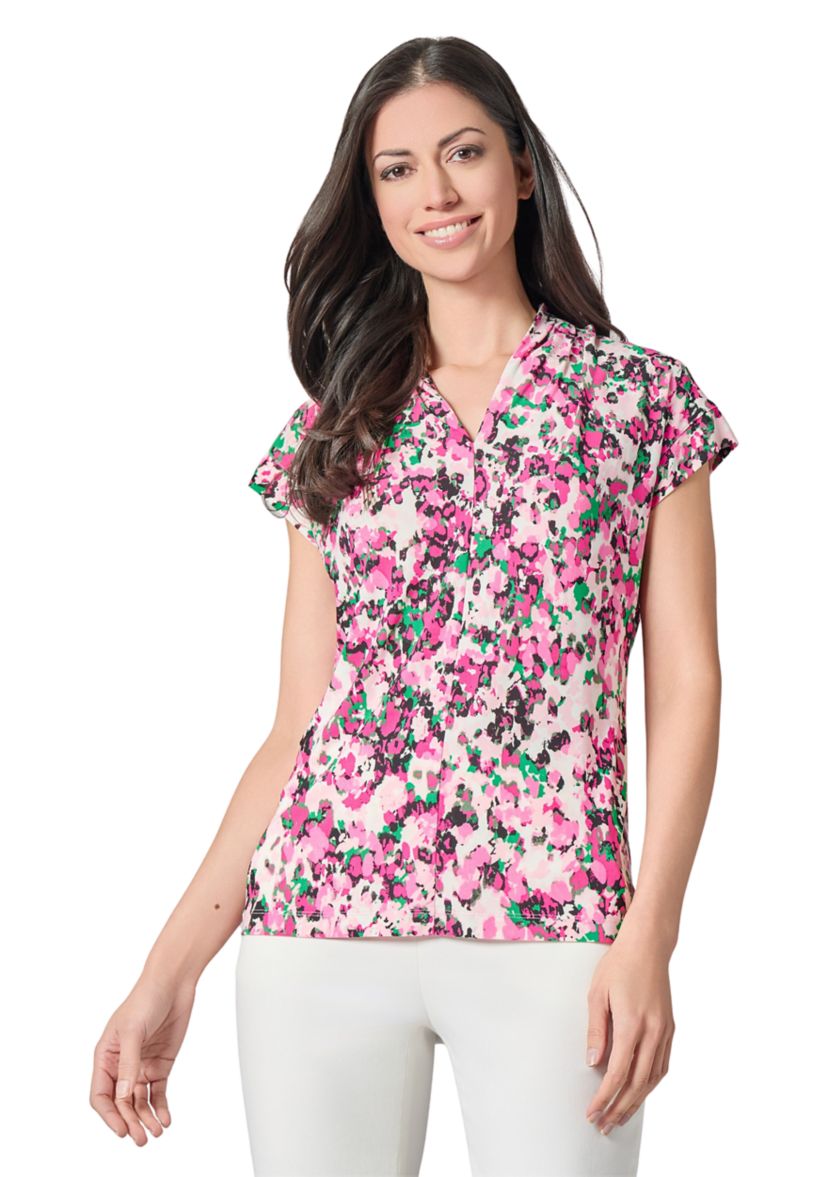 Womens Multi Printed V-Neck Knit Top