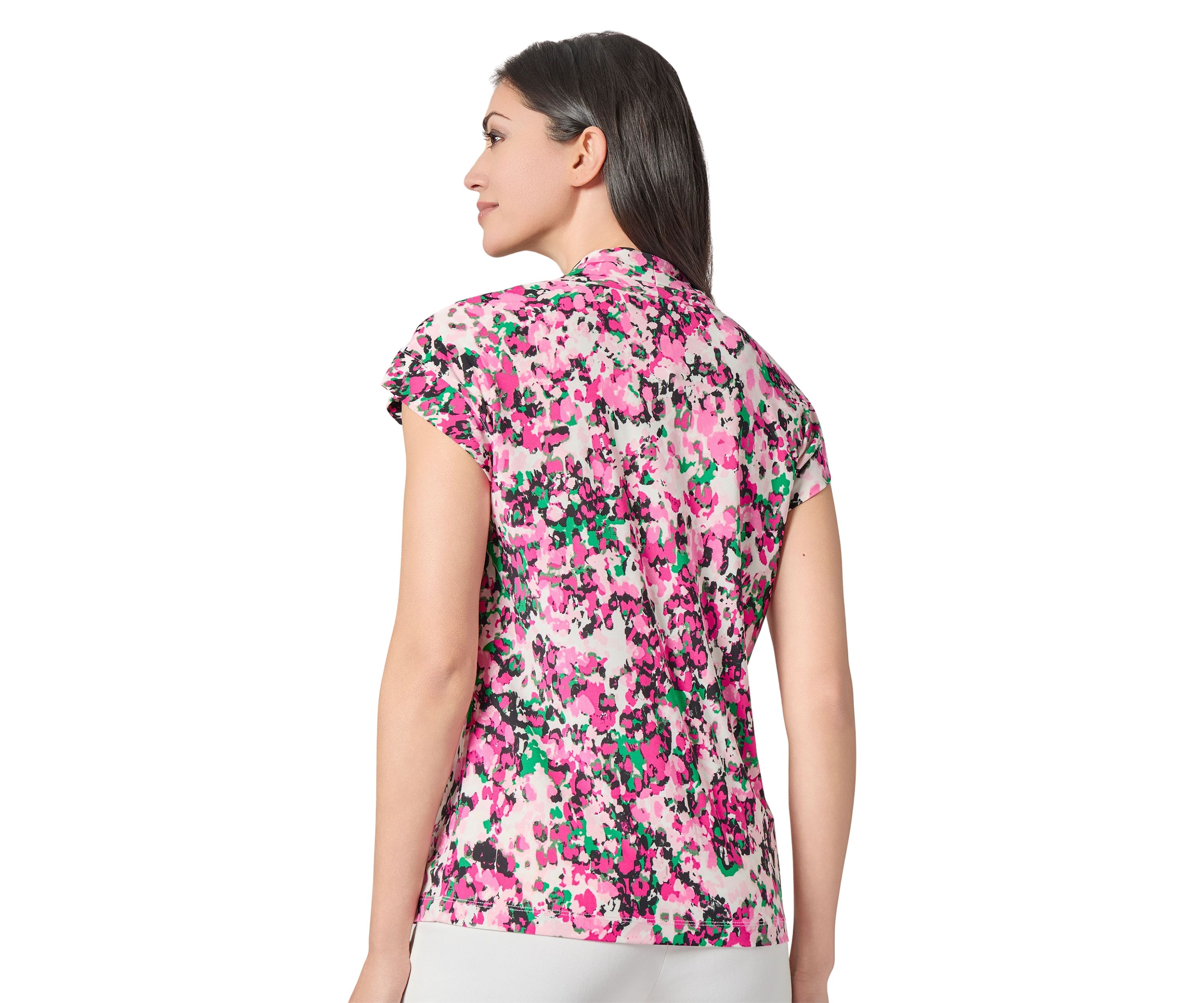 Womens Multi Printed V-Neck Knit Top
