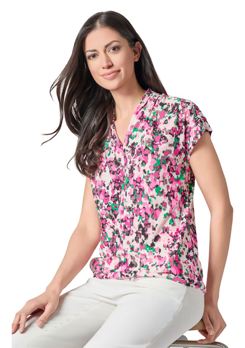 Womens Multi Printed V-Neck Knit Top