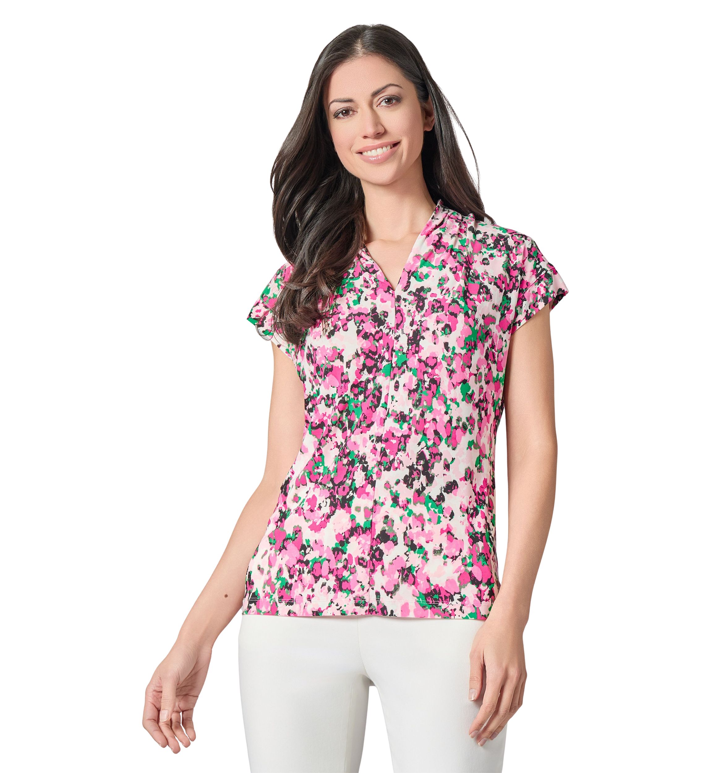 Petite Multi Printed V-Neck Knit Top