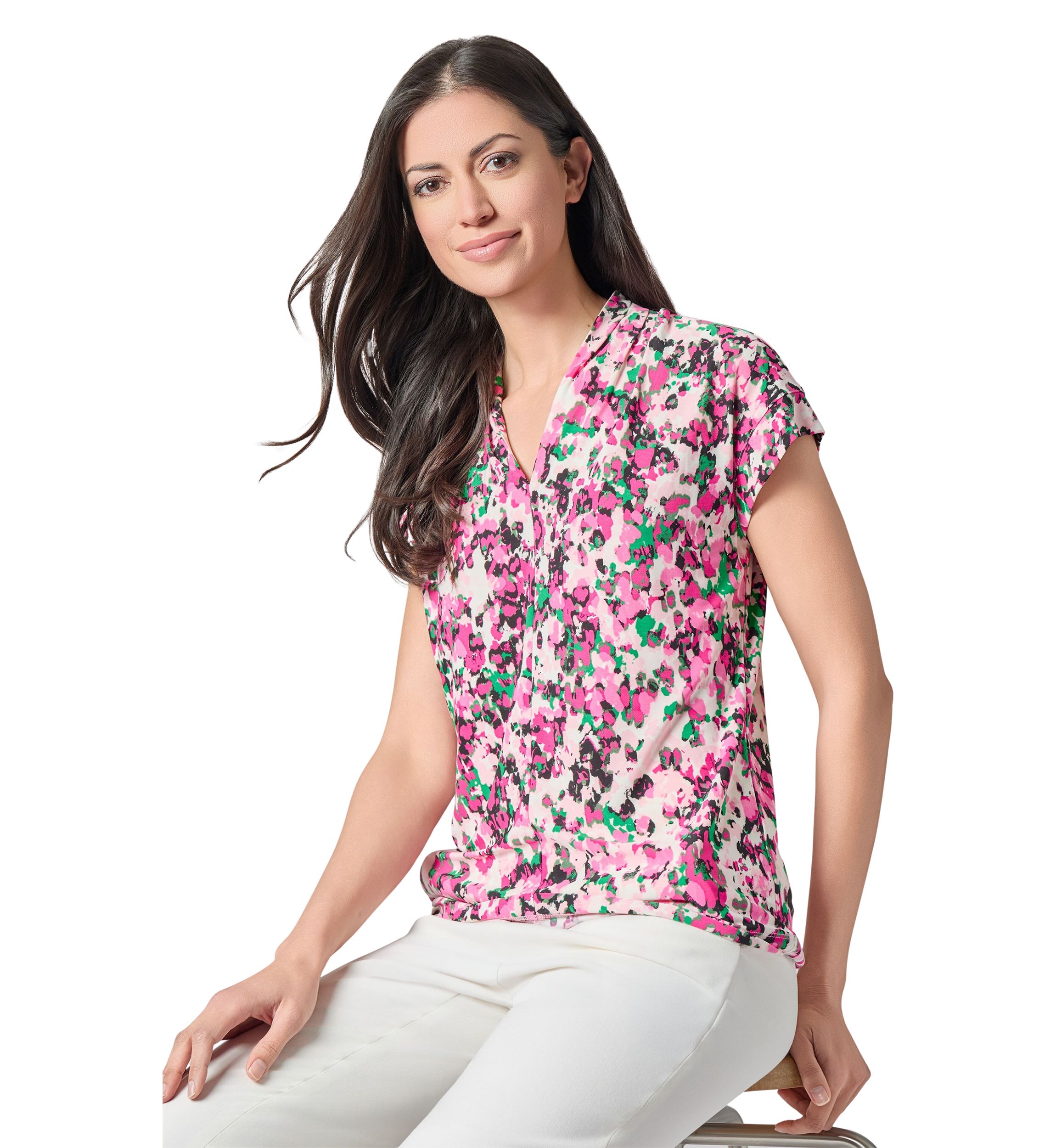 Petite Multi Printed V-Neck Knit Top