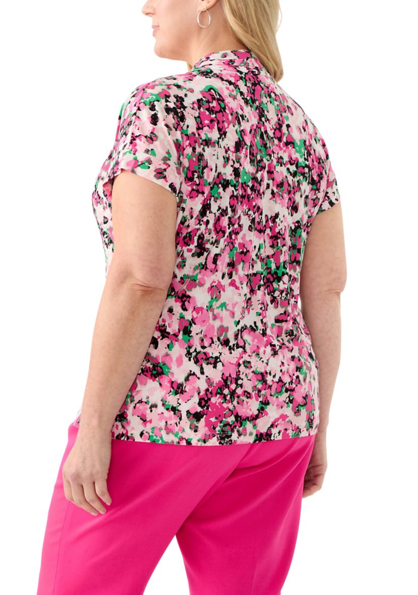 Plus Size Multi Print V-Neck Knit Top