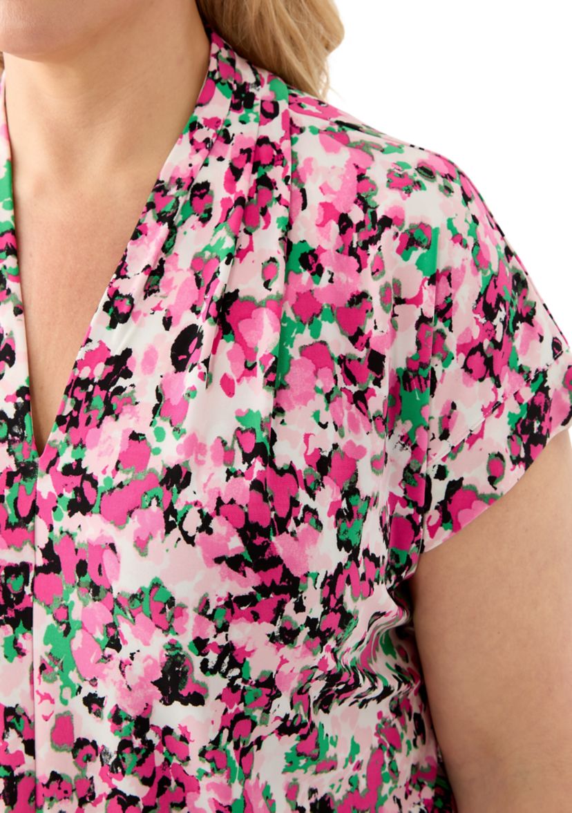 Plus Size Multi Print V-Neck Knit Top