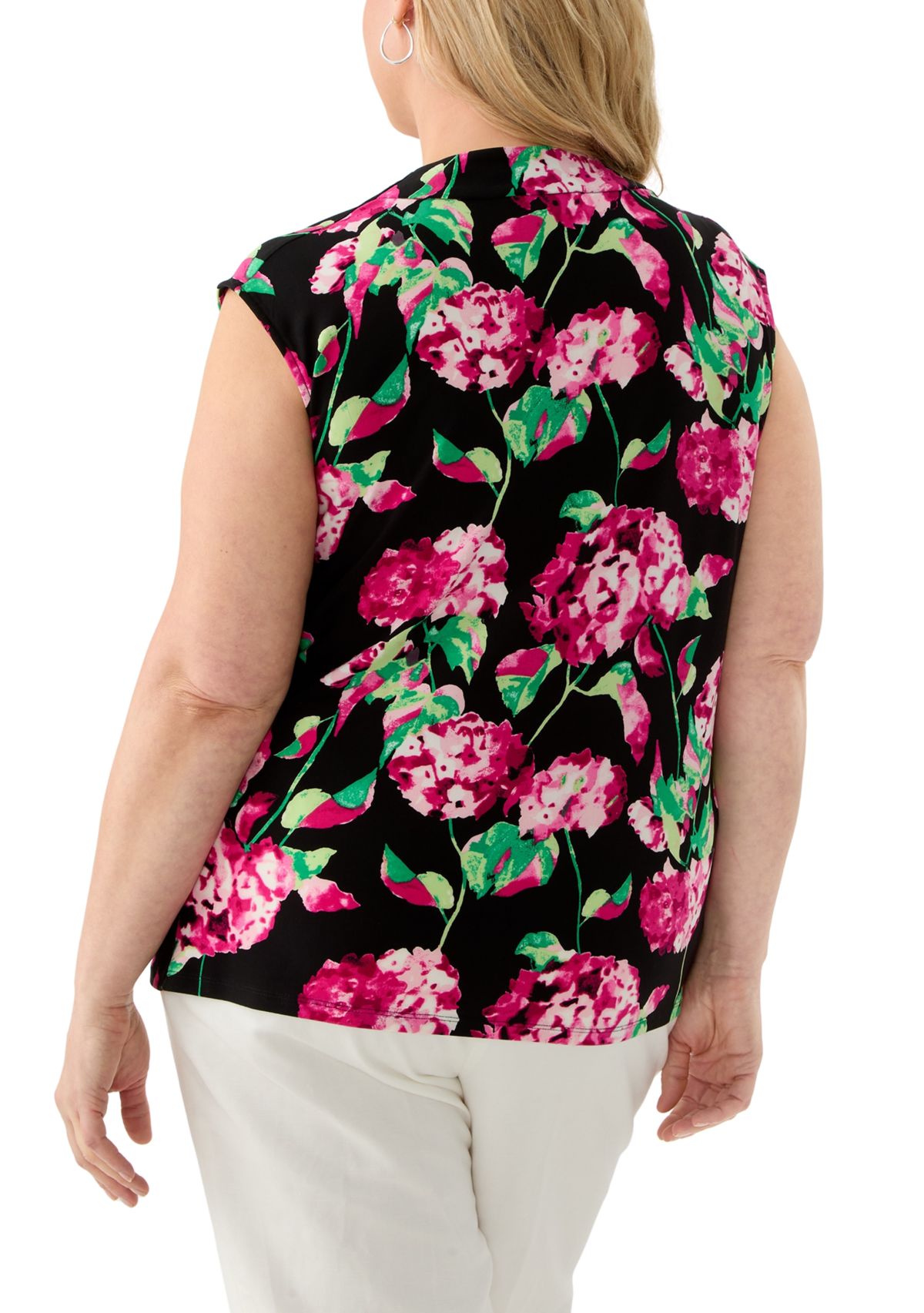Plus Size Hydrangea Print Cowl Neck Knit Top