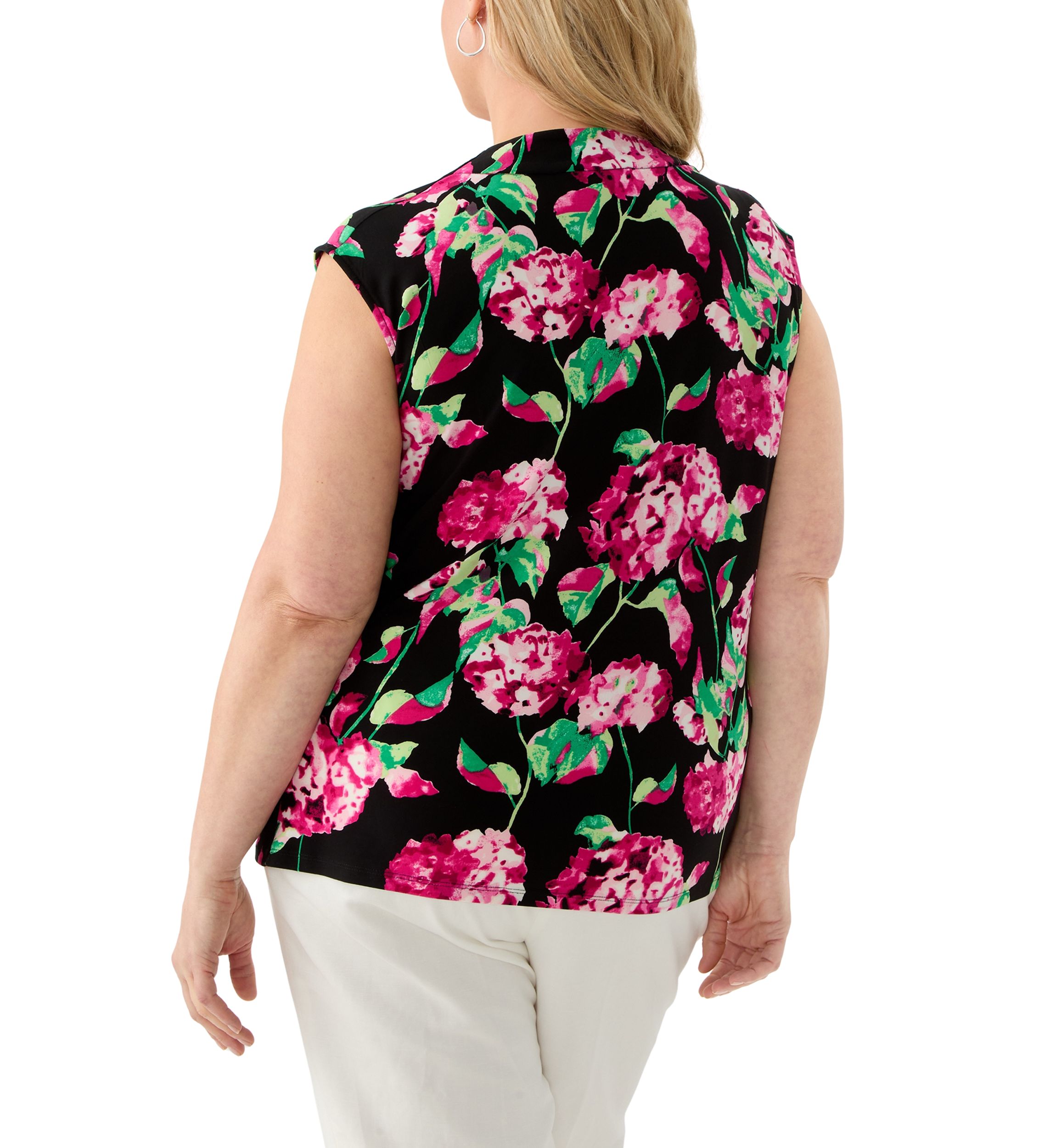 Plus Size Hydrangea Print Cowl Neck Knit Top