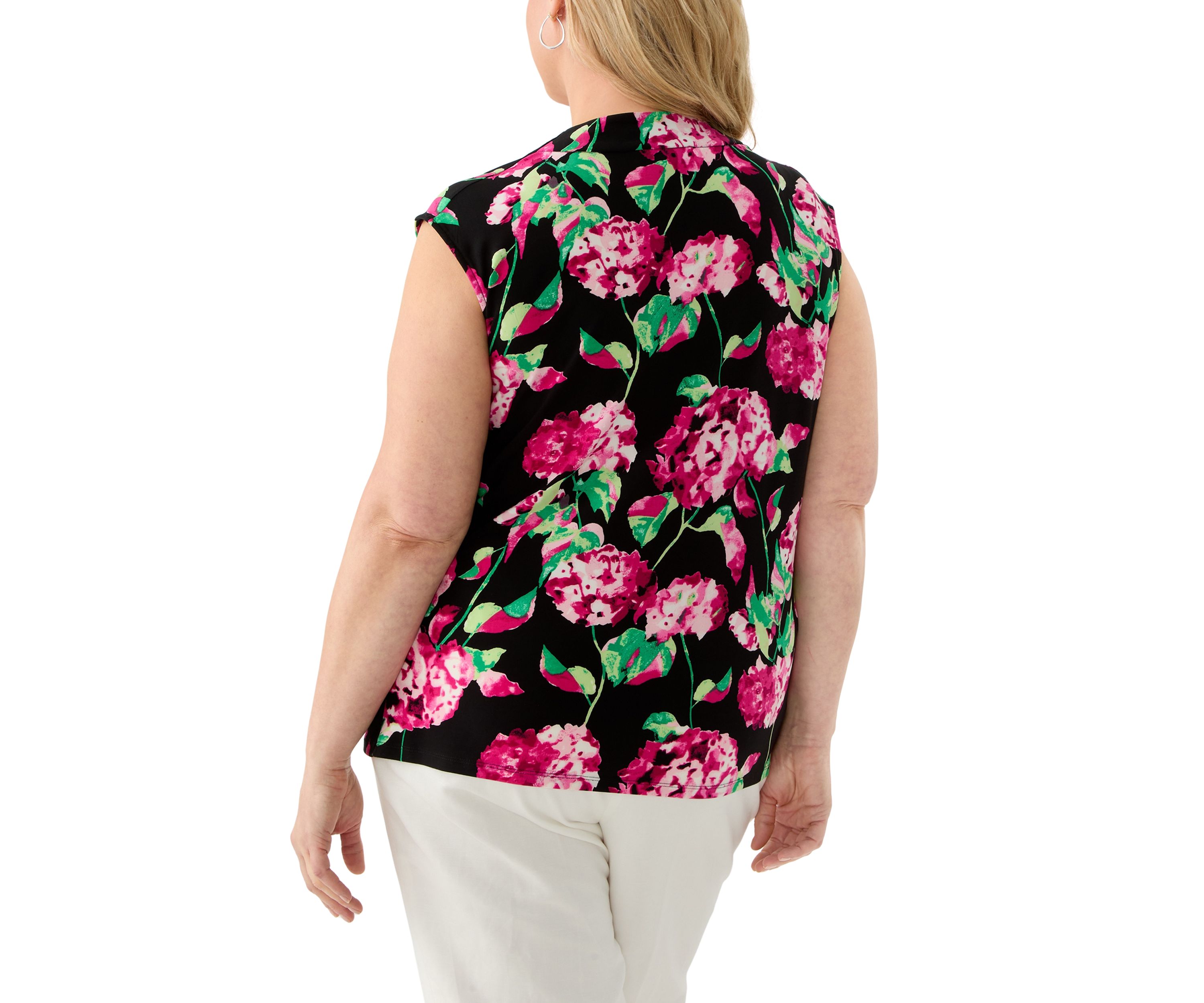 Plus Size Hydrangea Print Cowl Neck Knit Top