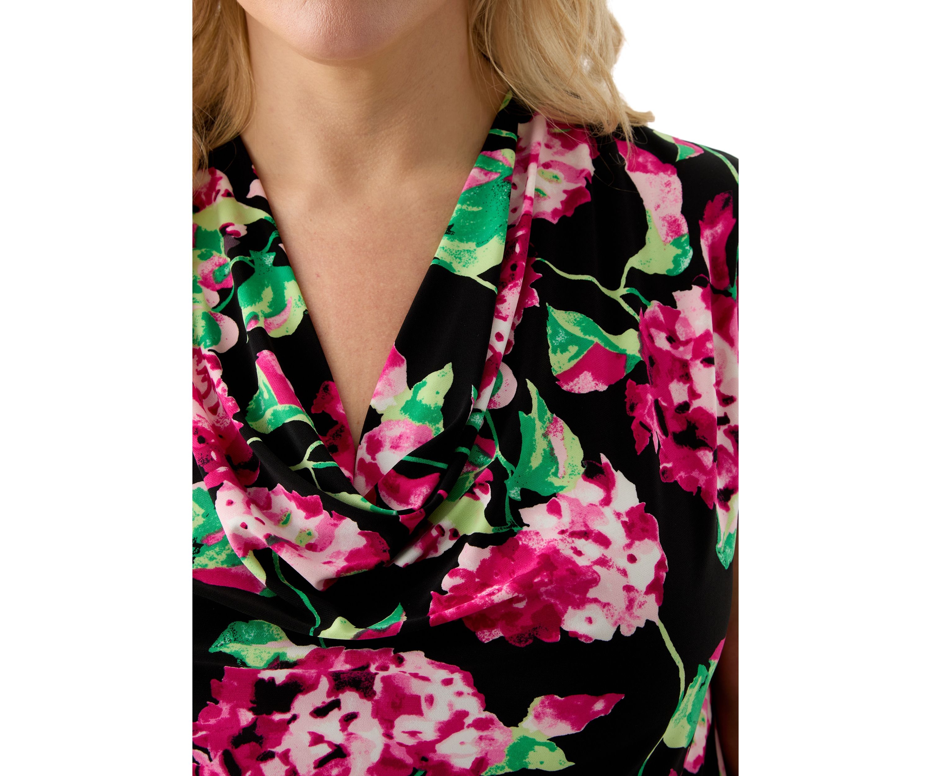 Plus Size Hydrangea Print Cowl Neck Knit Top