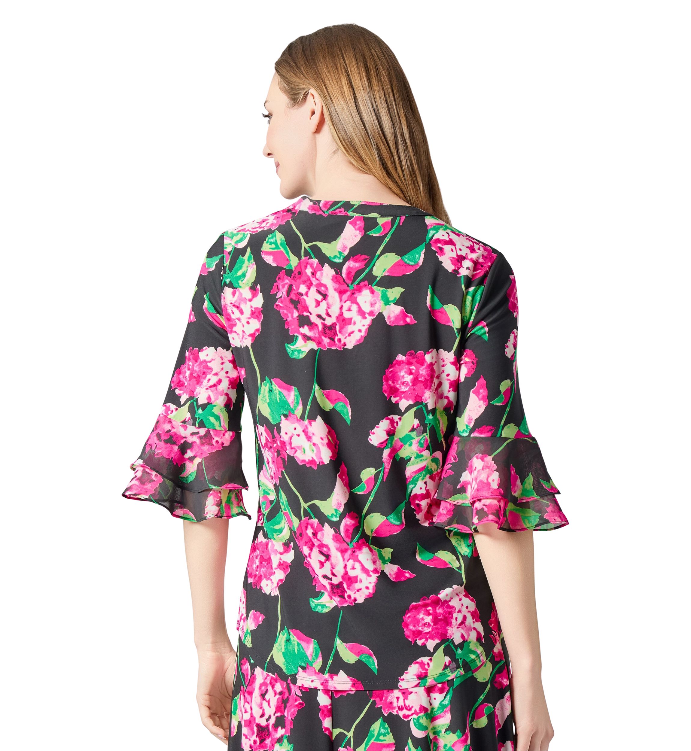 Petite Hydrangea Print Flutter Sleeve Knit Top