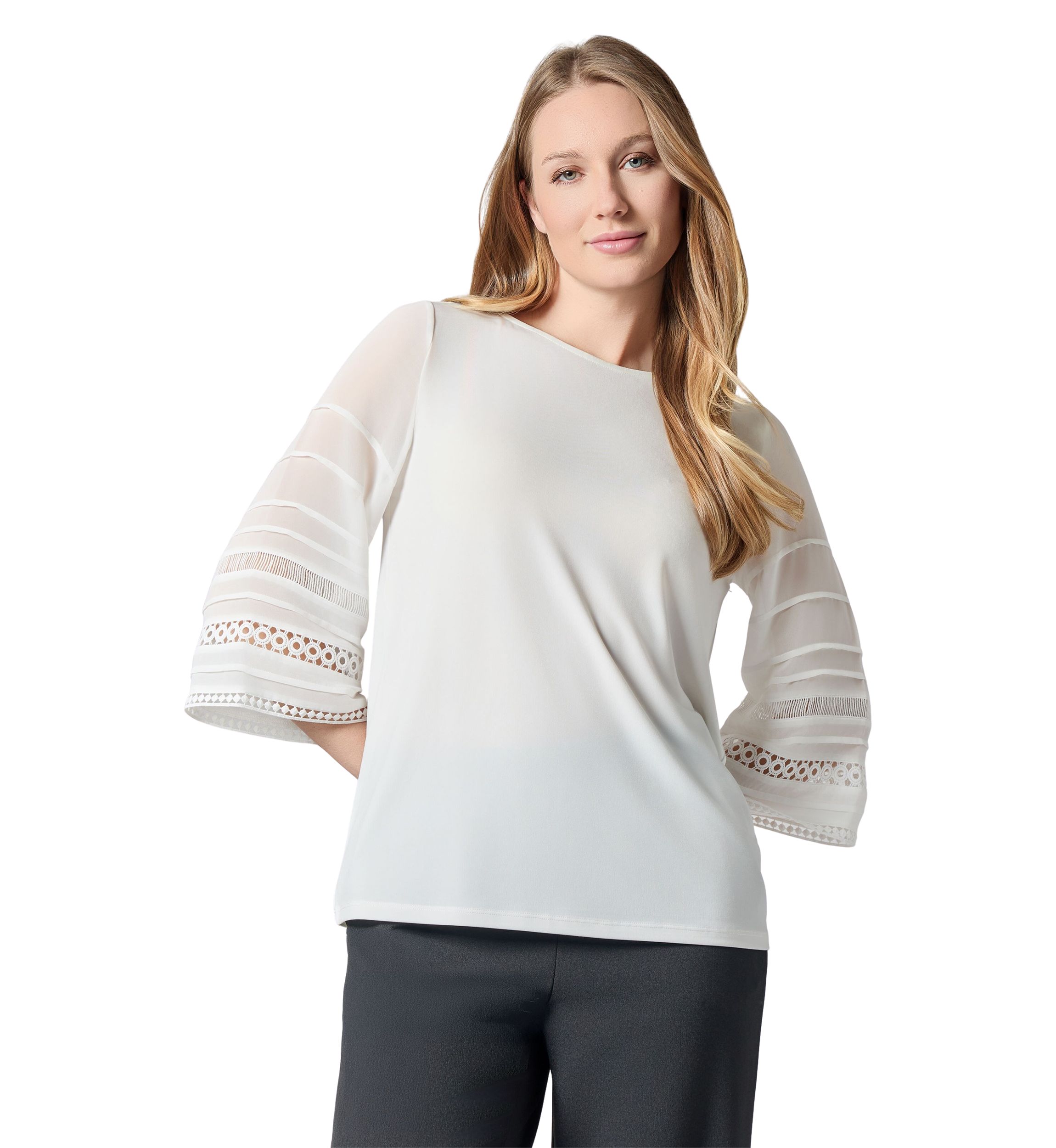 Womens Pleated Bell Sleeve Knit Top
