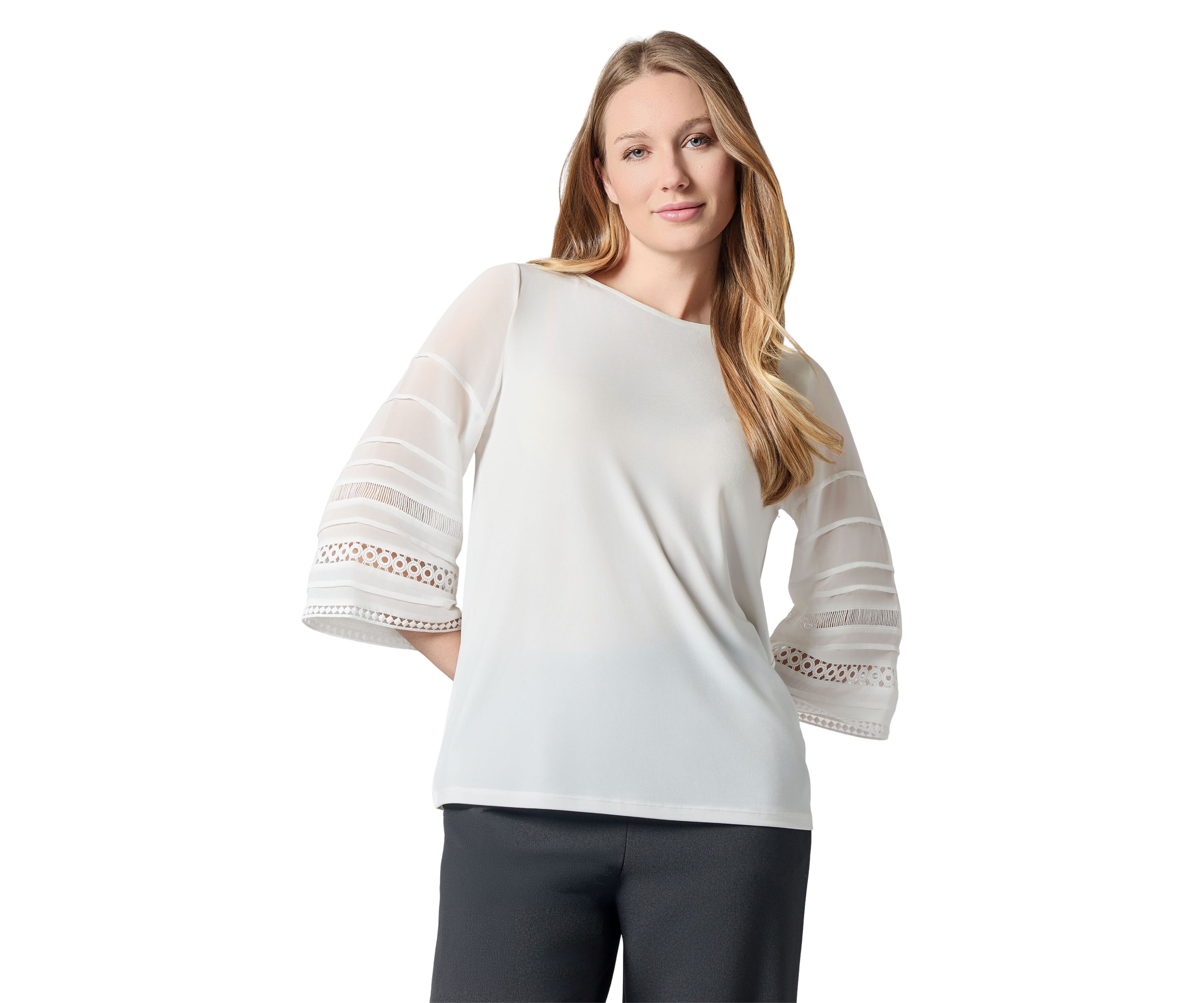 Womens Pleated Bell Sleeve Knit Top