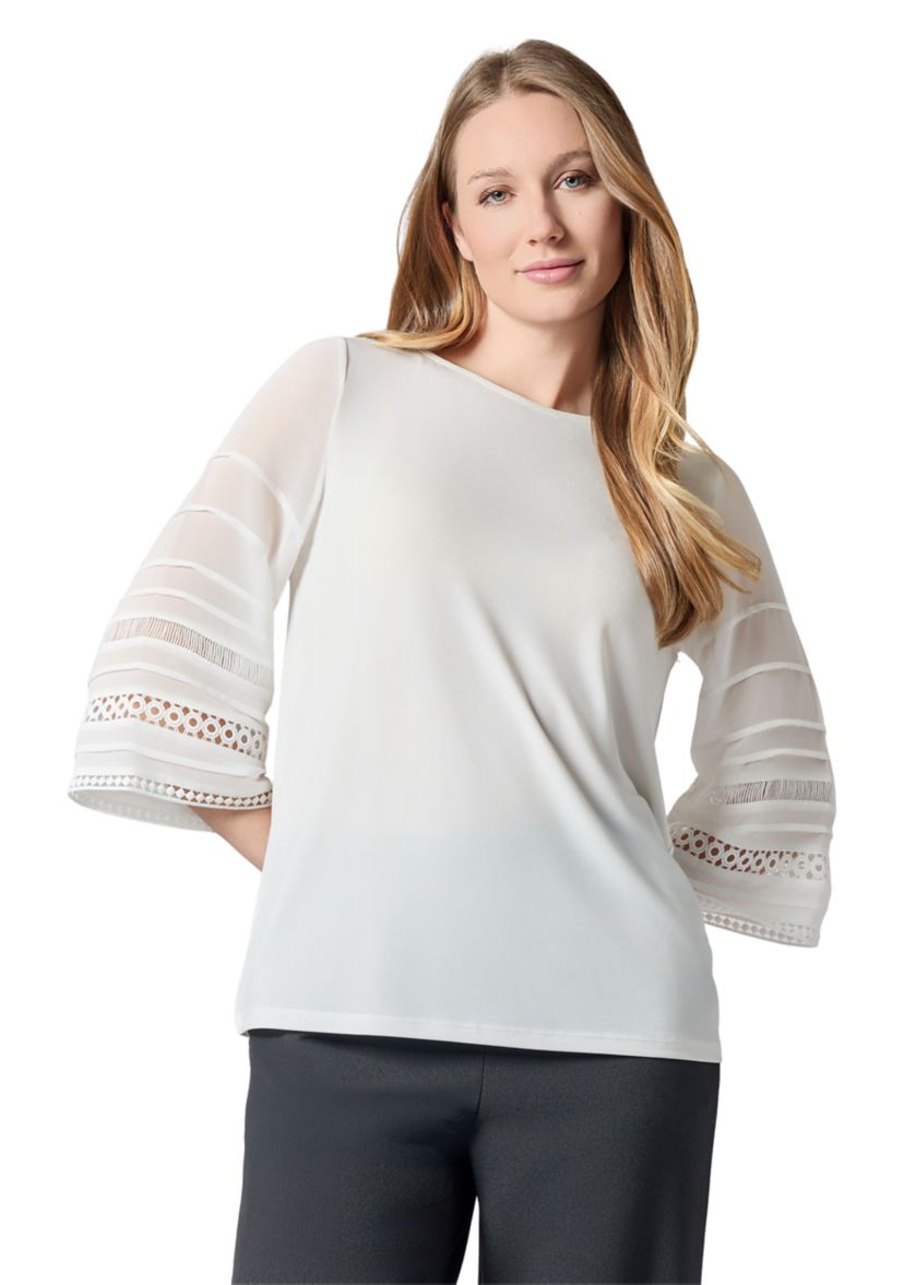Womens Pleated Bell Sleeve Knit Top